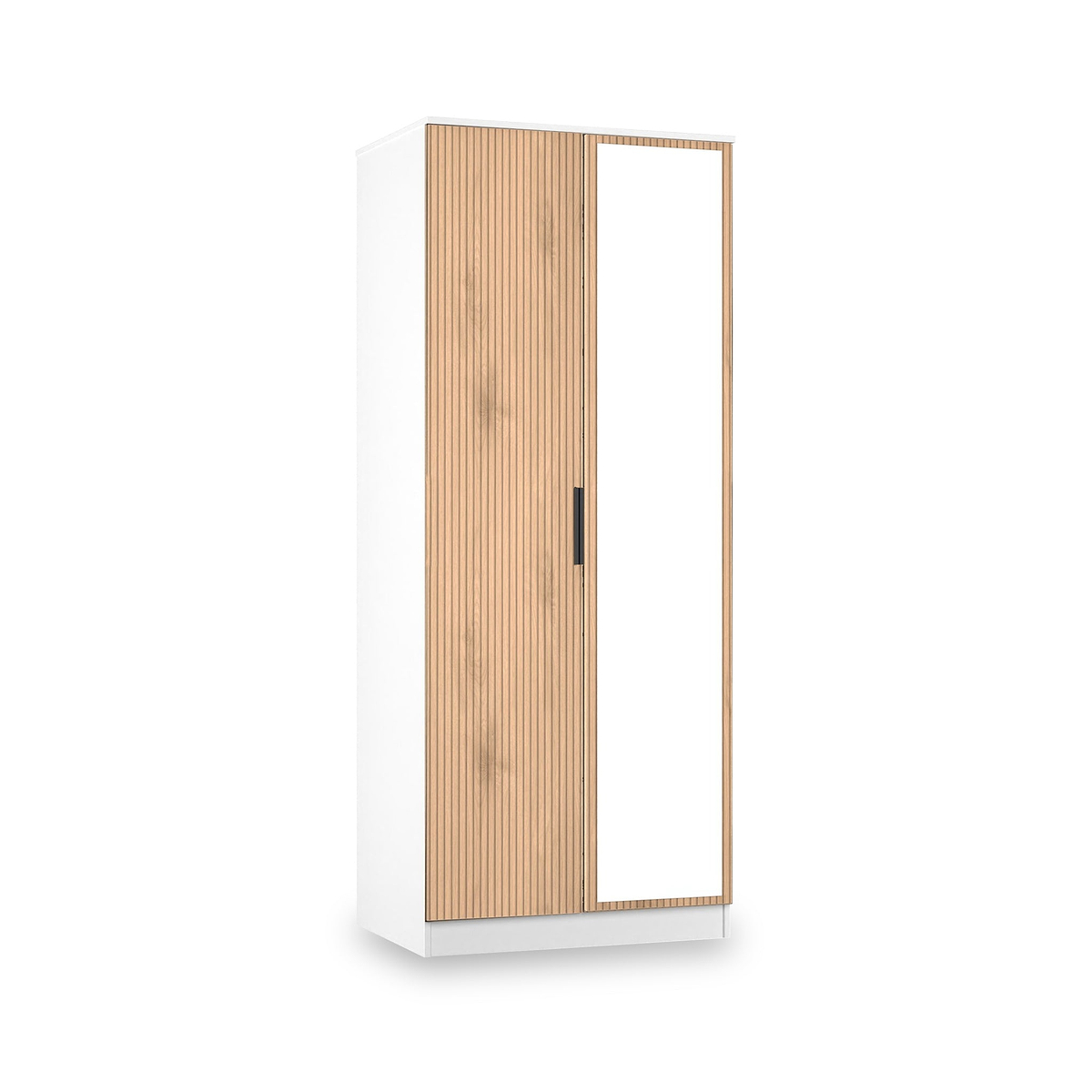 Jago-slatted-effect-2-door-mirrored-wardrobe-white from Roseland Furniture