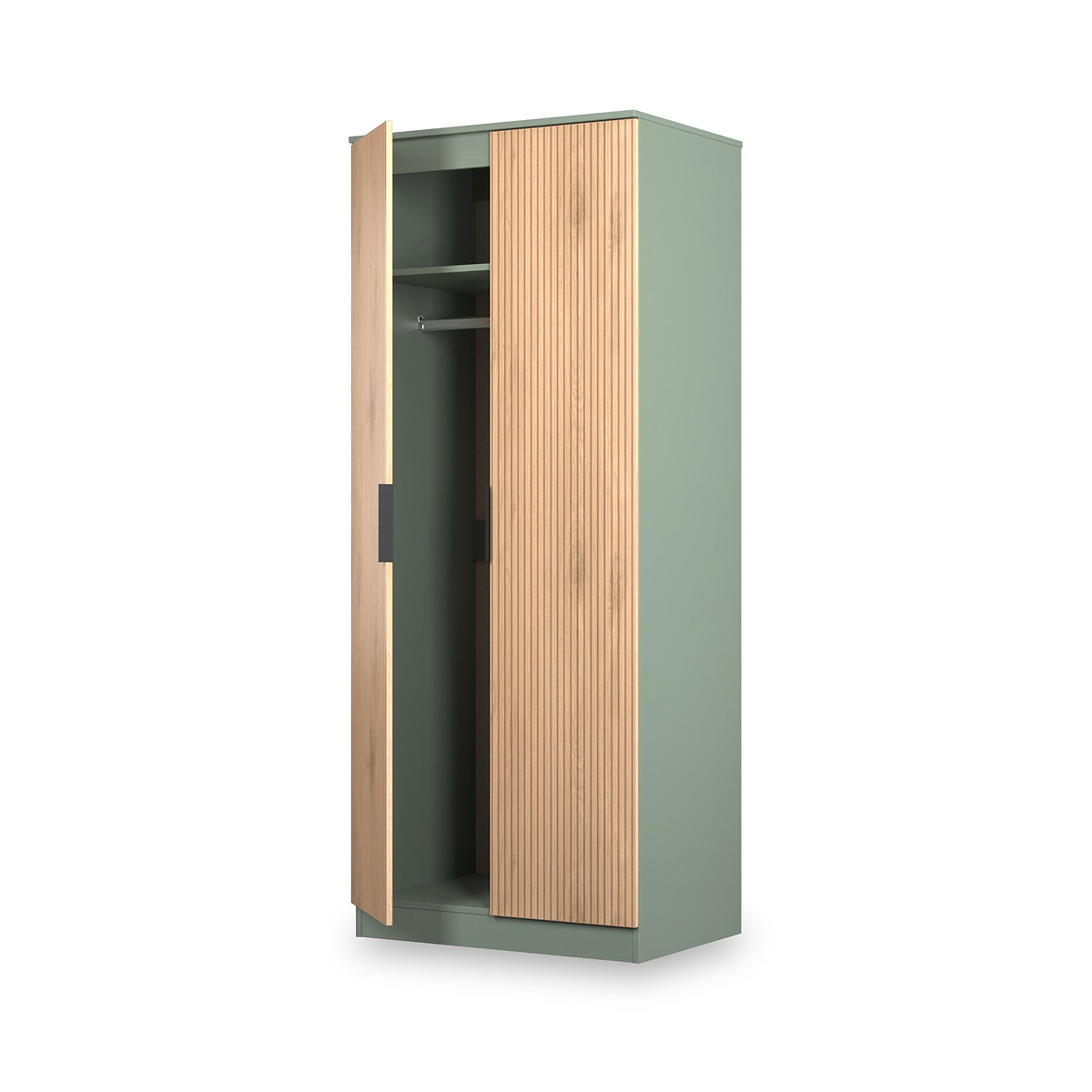 Jago-slatted-effect-2-door-wardrobe-green from Roseland Furniture