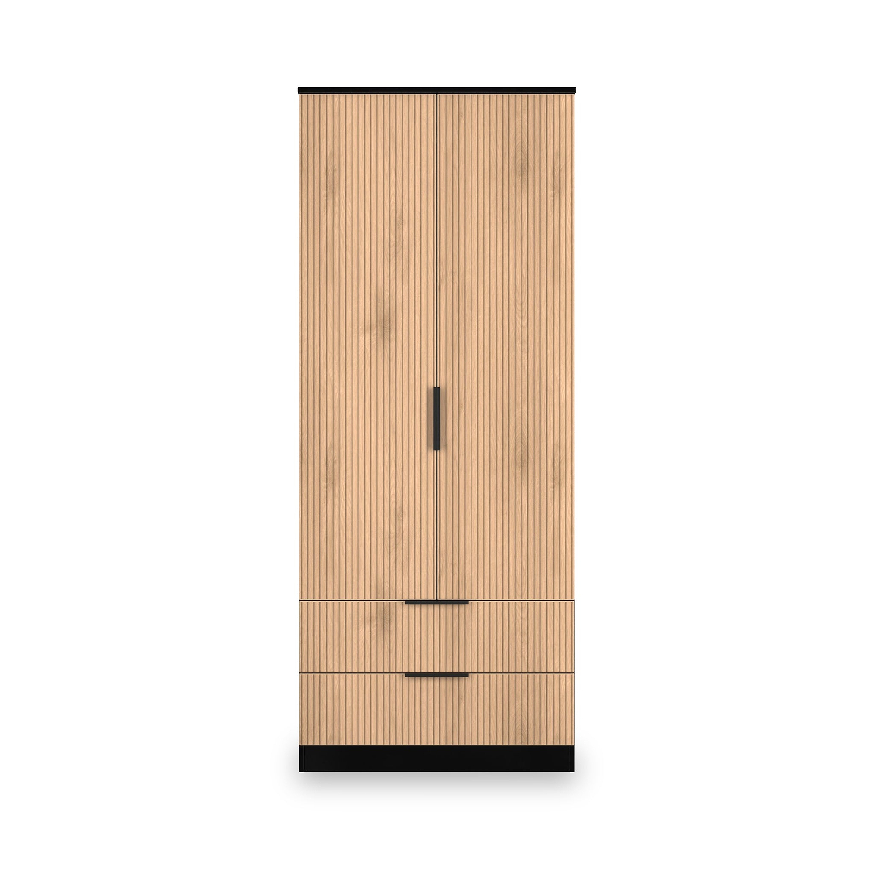 Jago-slatted-effect-2-door-2-drawer-wardrobe-black from Roseland Furniture