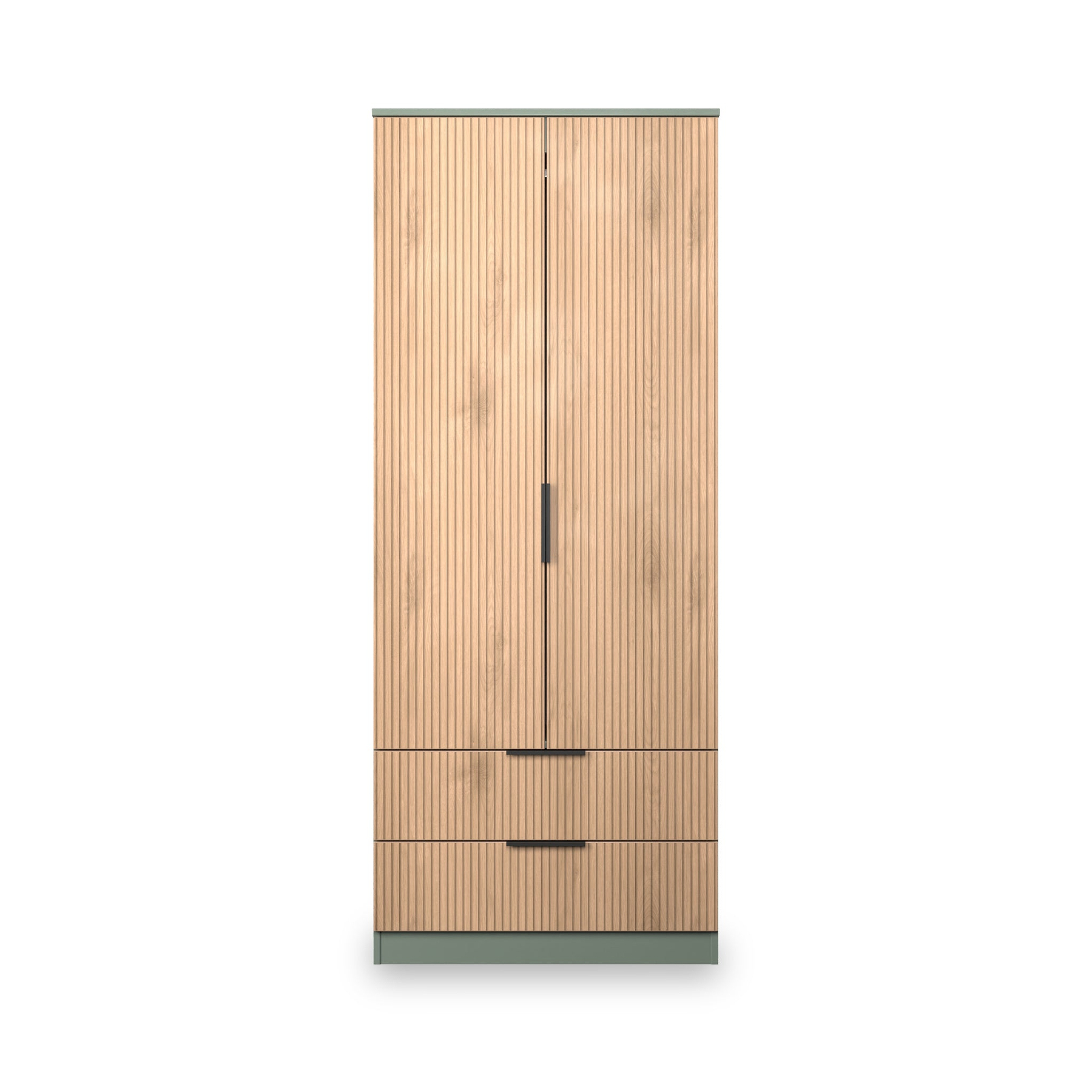 Jago-slatted-effect-2-door-2-drawer-wardrobe-green from Roseland Furniture