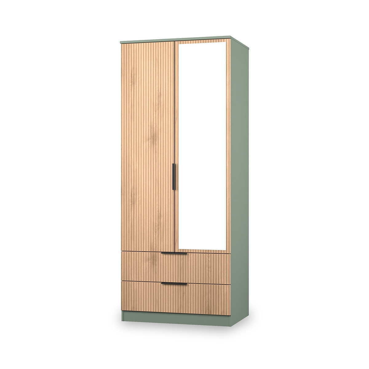 Jago-slatted-effect-2door-2dr-mirror-wardrobe-green from Roseland Furniture