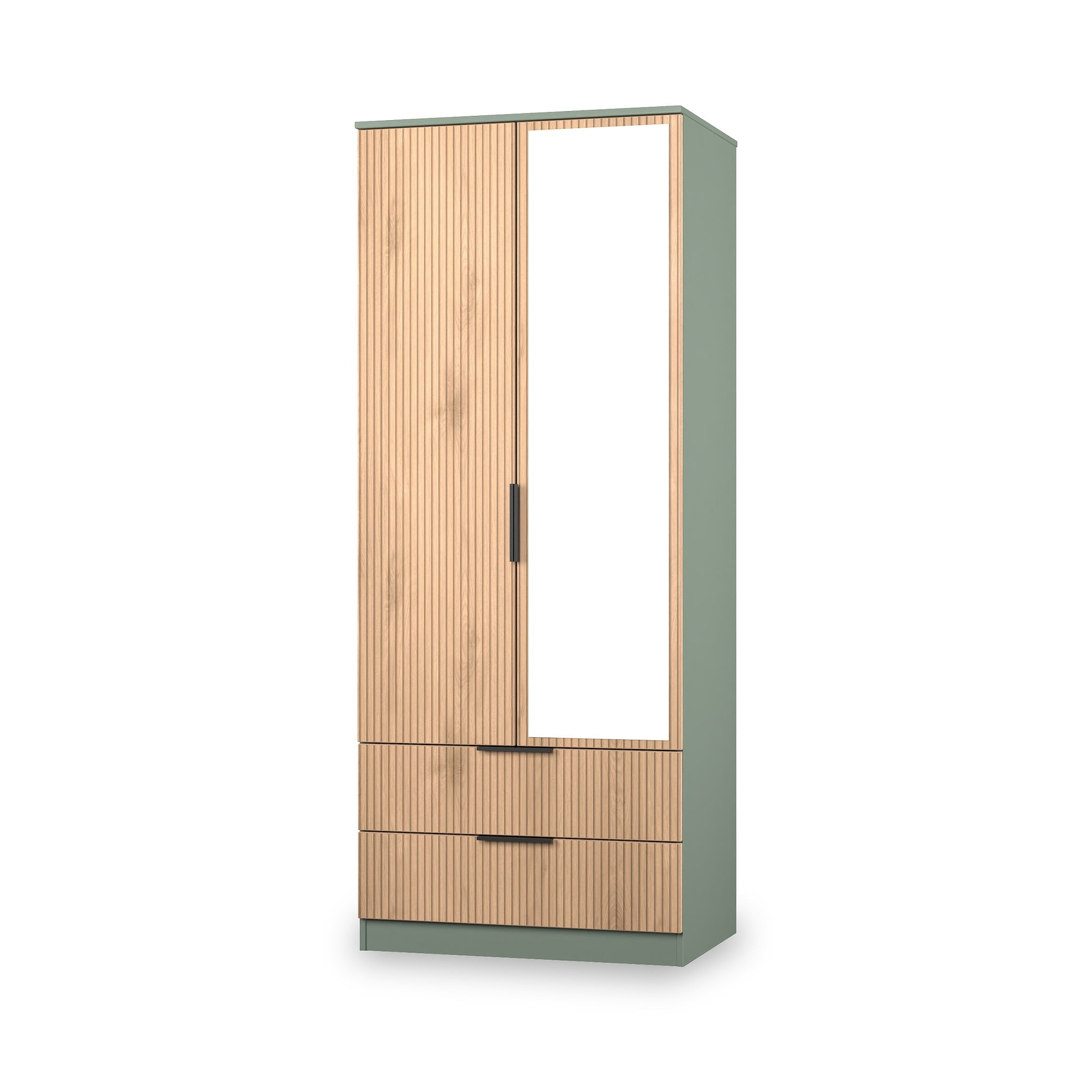 Jago-slatted-effect-2door-2dr-mirror-wardrobe-green from Roseland Furniture