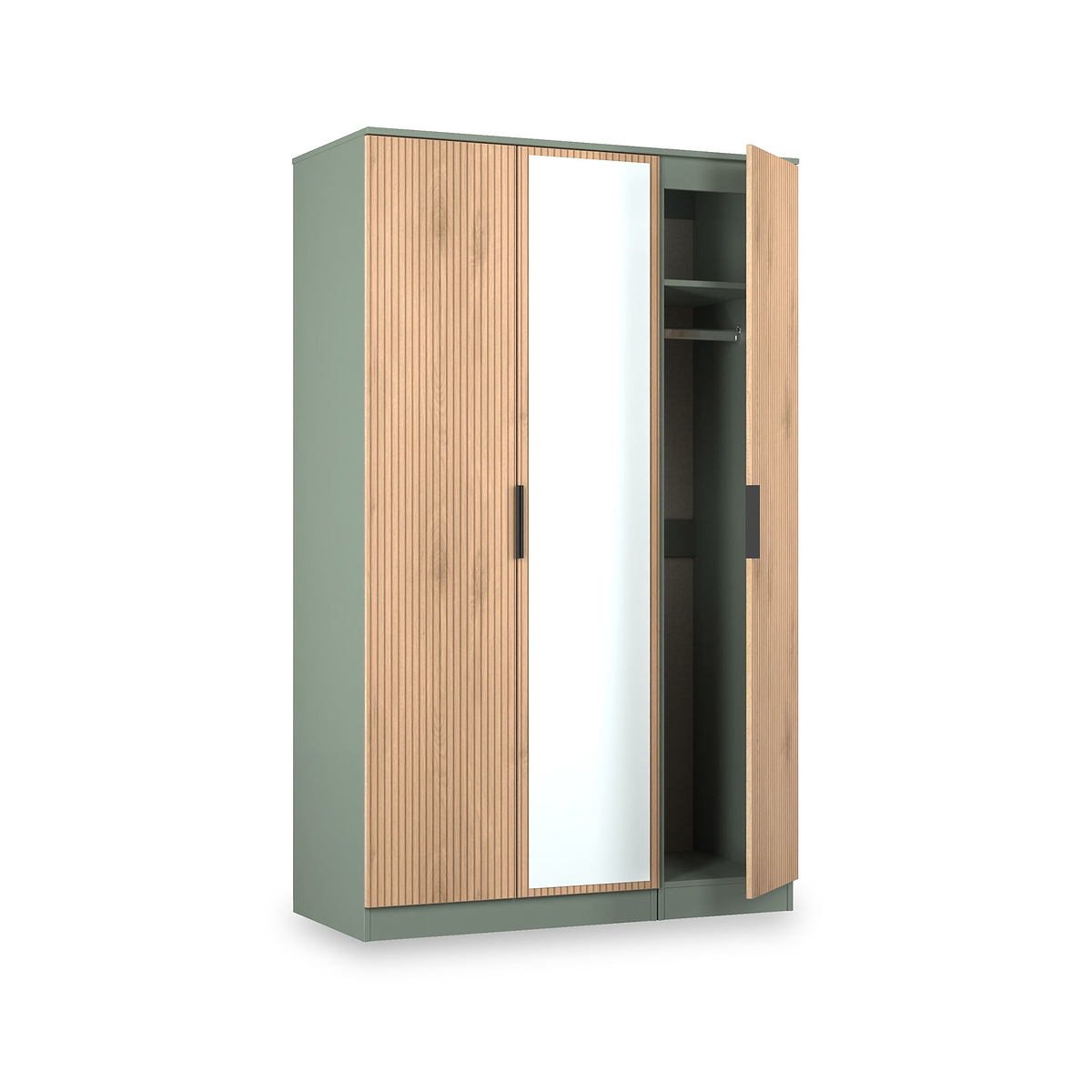 Jago-tall-3-door-mirrored-wardrobe-green from Roseland Furniture
