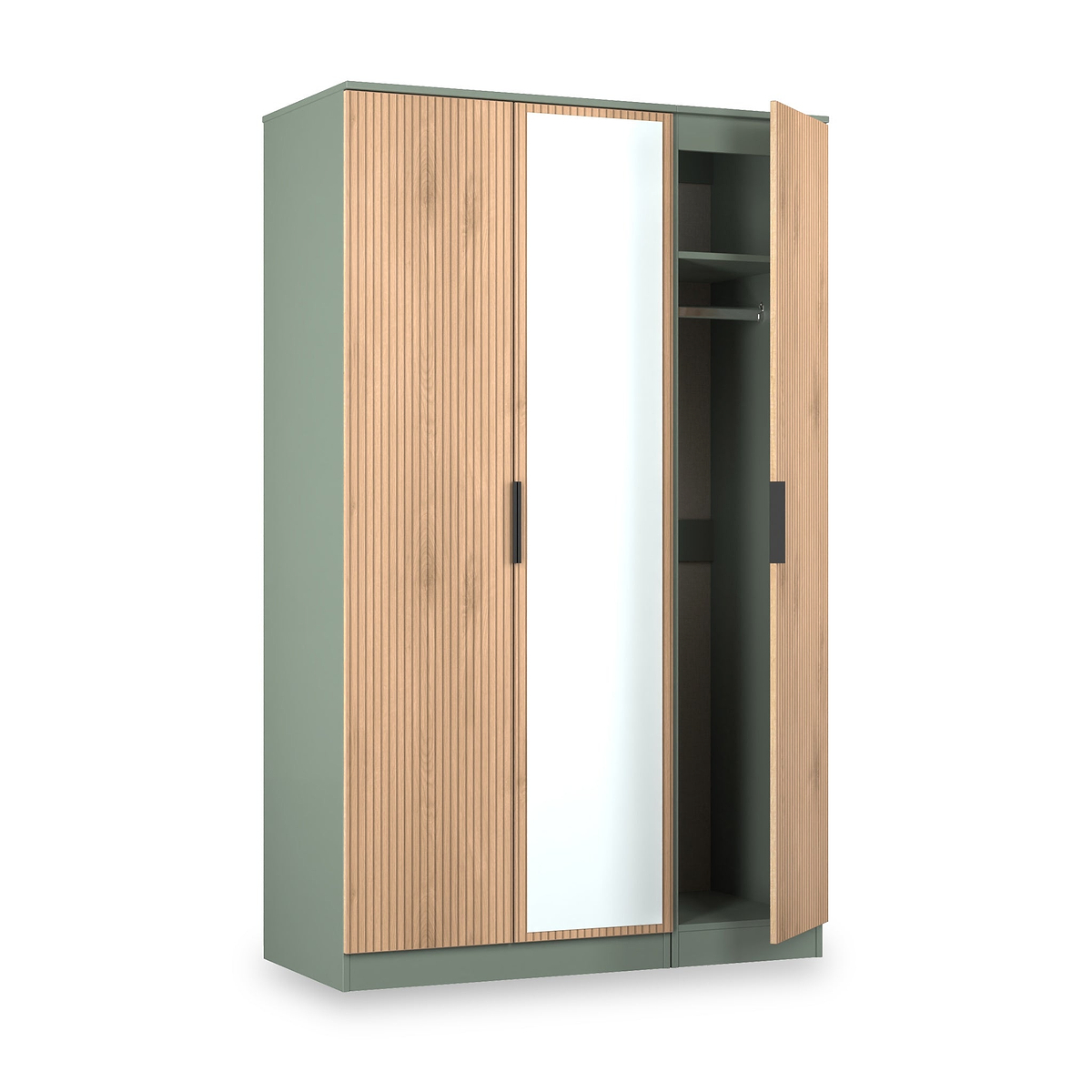 Jago-tall-3-door-mirrored-wardrobe-green from Roseland Furniture