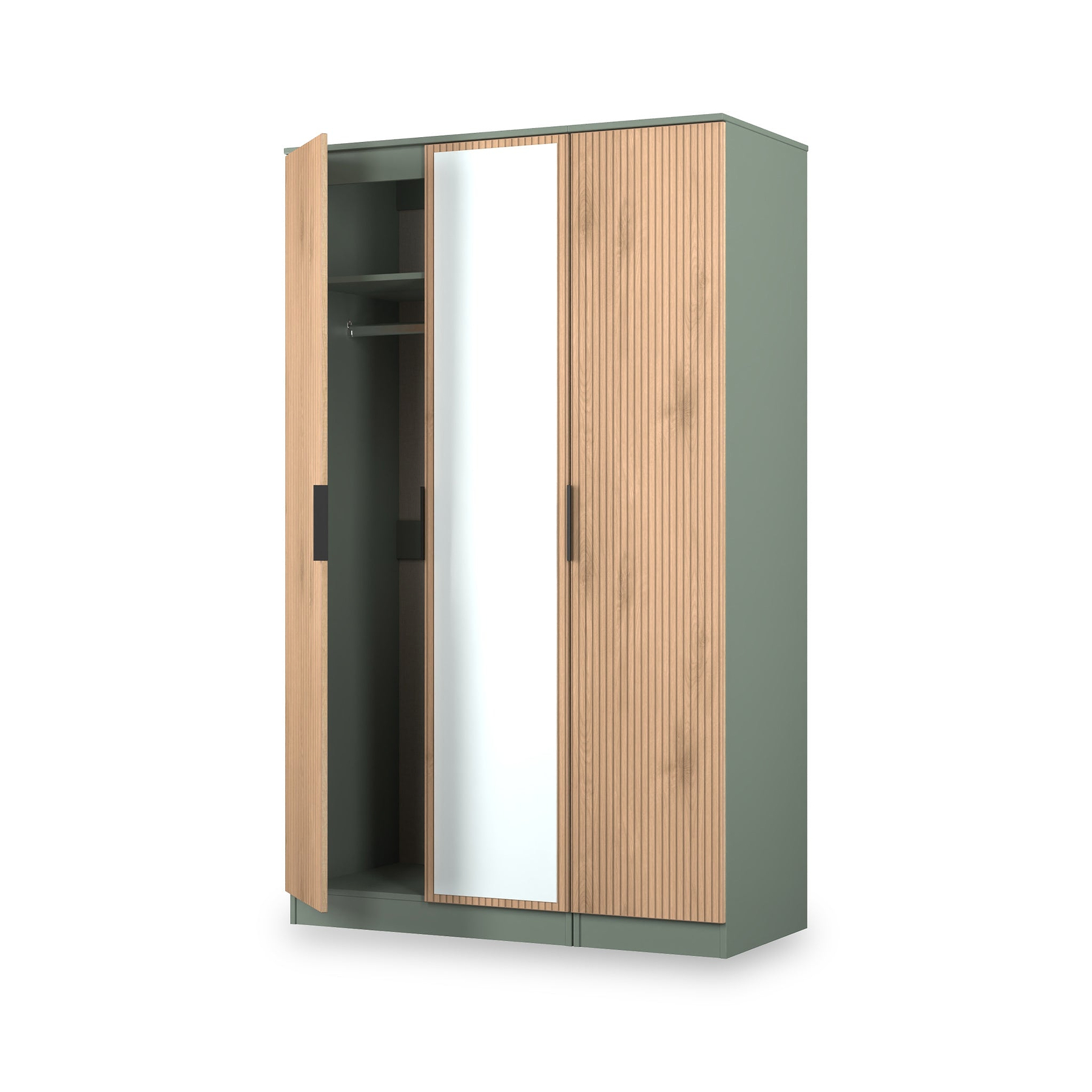Jago-tall-3-door-mirrored-wardrobe-green from Roseland Furniture