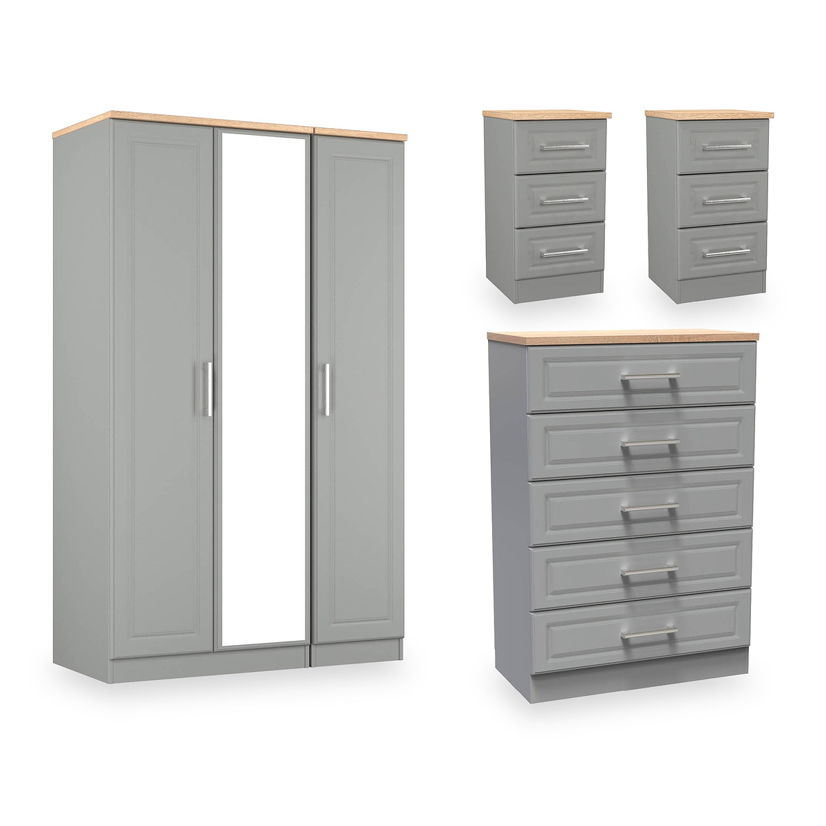 Talland 4 Piece Bedroom Furniture Set Dusk Grey Oak from Roseland Furniture