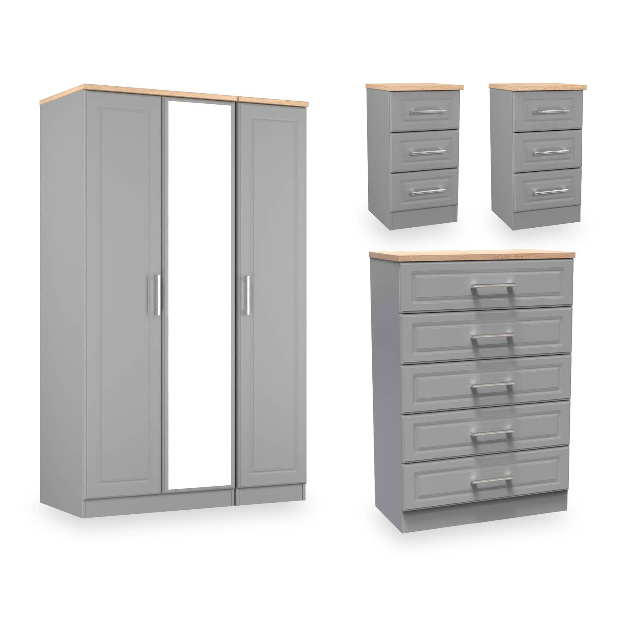 Talland 4 Piece Bedroom Furniture Set Dusk Grey Oak from Roseland Furniture
