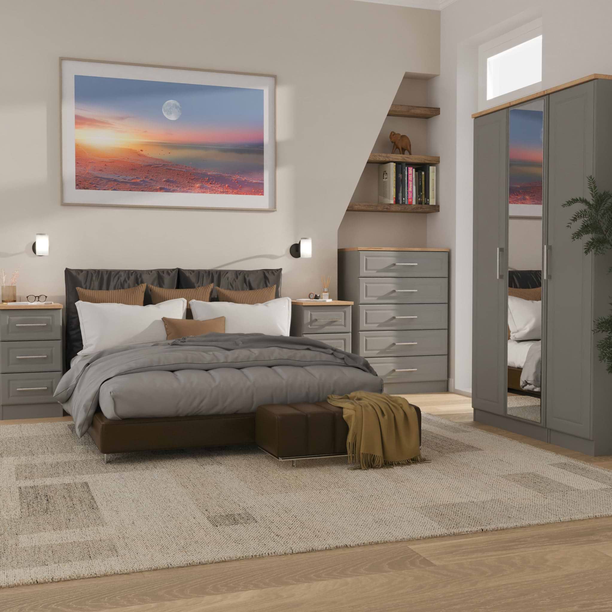 Talland 4 Piece Bedroom Furniture Set Dusk Grey Oak from Roseland Furniture