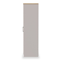 A closed light grey door with a silver handle on the right, set within a pale wall, isolated from other objects or context.