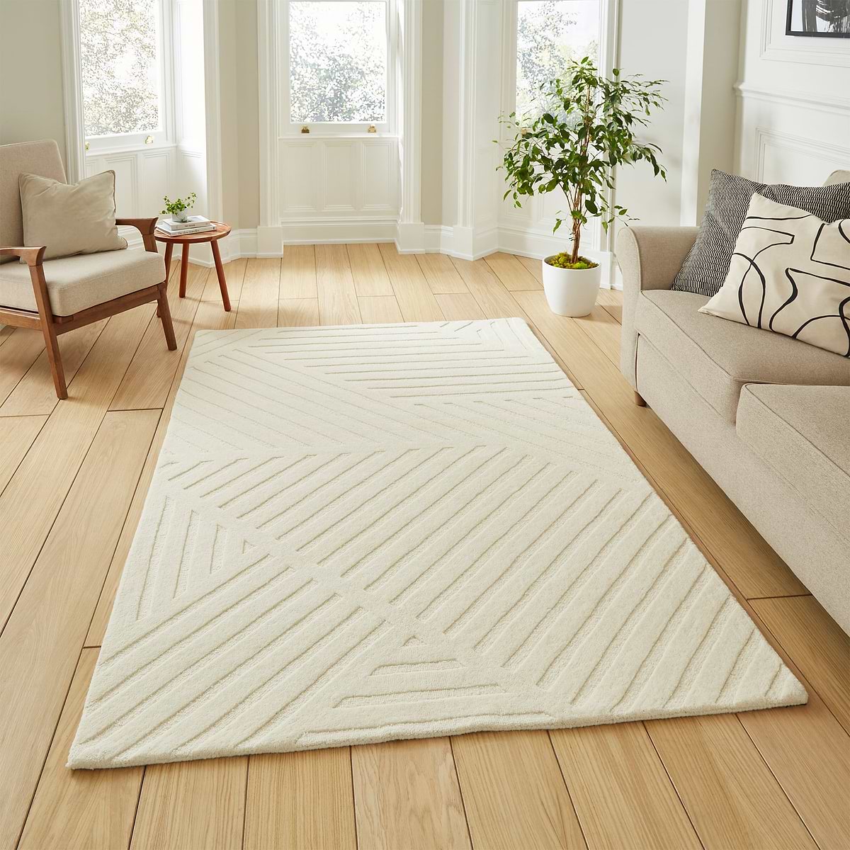 Diagonal Pattern Cream Rug Sedra Diagonal Imprinted Rectangular Rug | Multiple Sizes | Roseland
