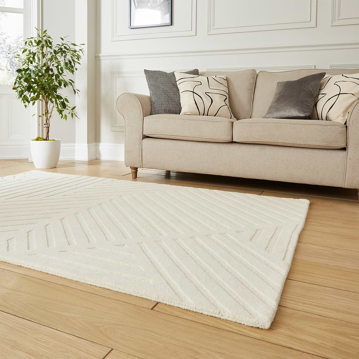 Diagonal Pattern Cream Rug Sedra Diagonal Imprinted Rectangular Rug | Multiple Sizes | Roseland