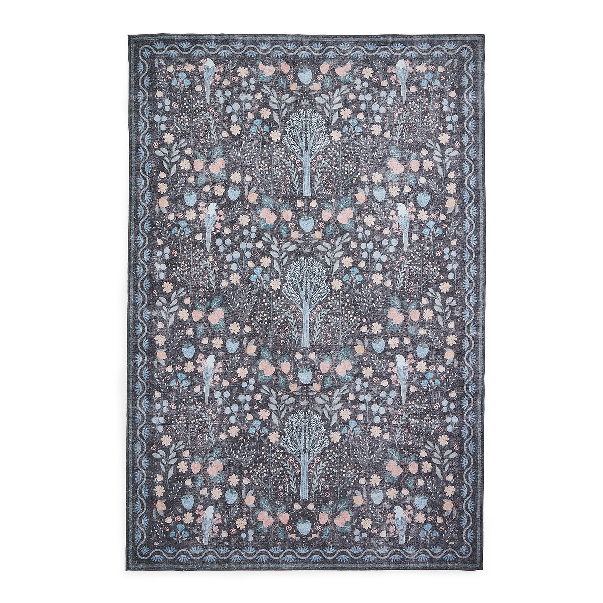 Emmie Classic Floral Print Rug Black Blue from Roseland Furniture