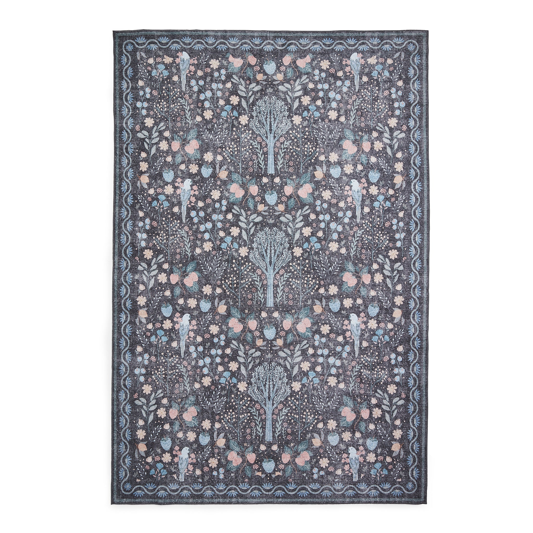 Emmie Classic Floral Print Rug Black Blue from Roseland Furniture