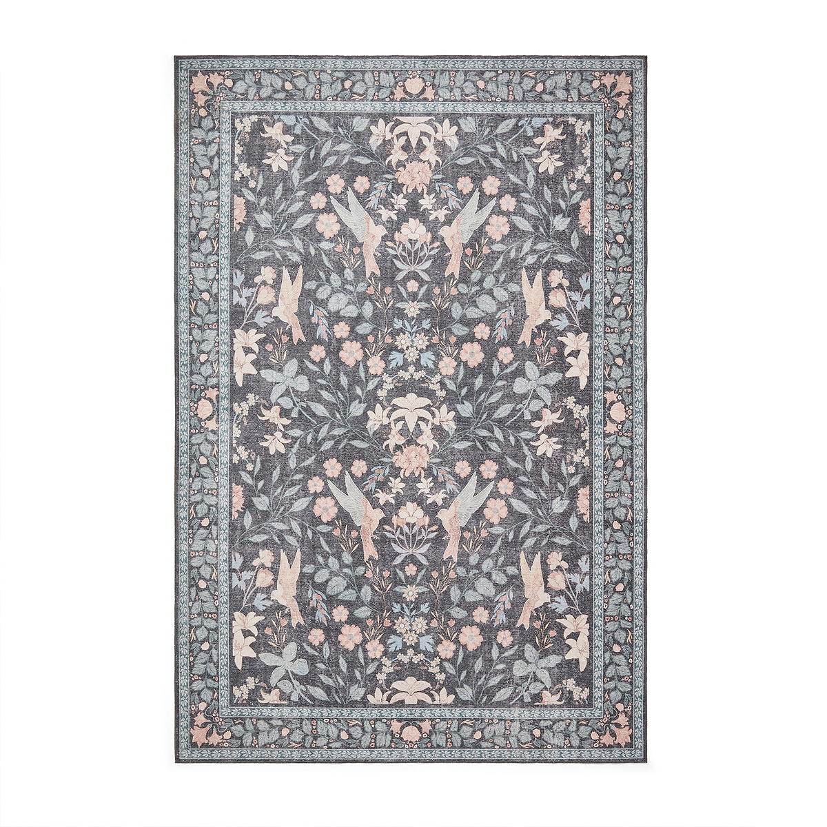 Rosa Classic Floral Print Rug Dark Blue from Roseland Furniture