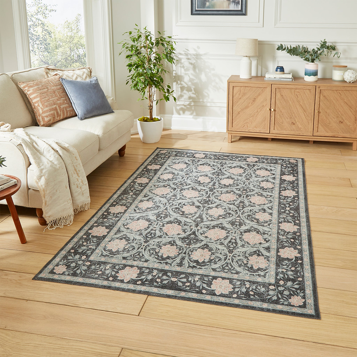 Aubrie Classic Floral Print Rug Dark Blue from Roseland Furniture