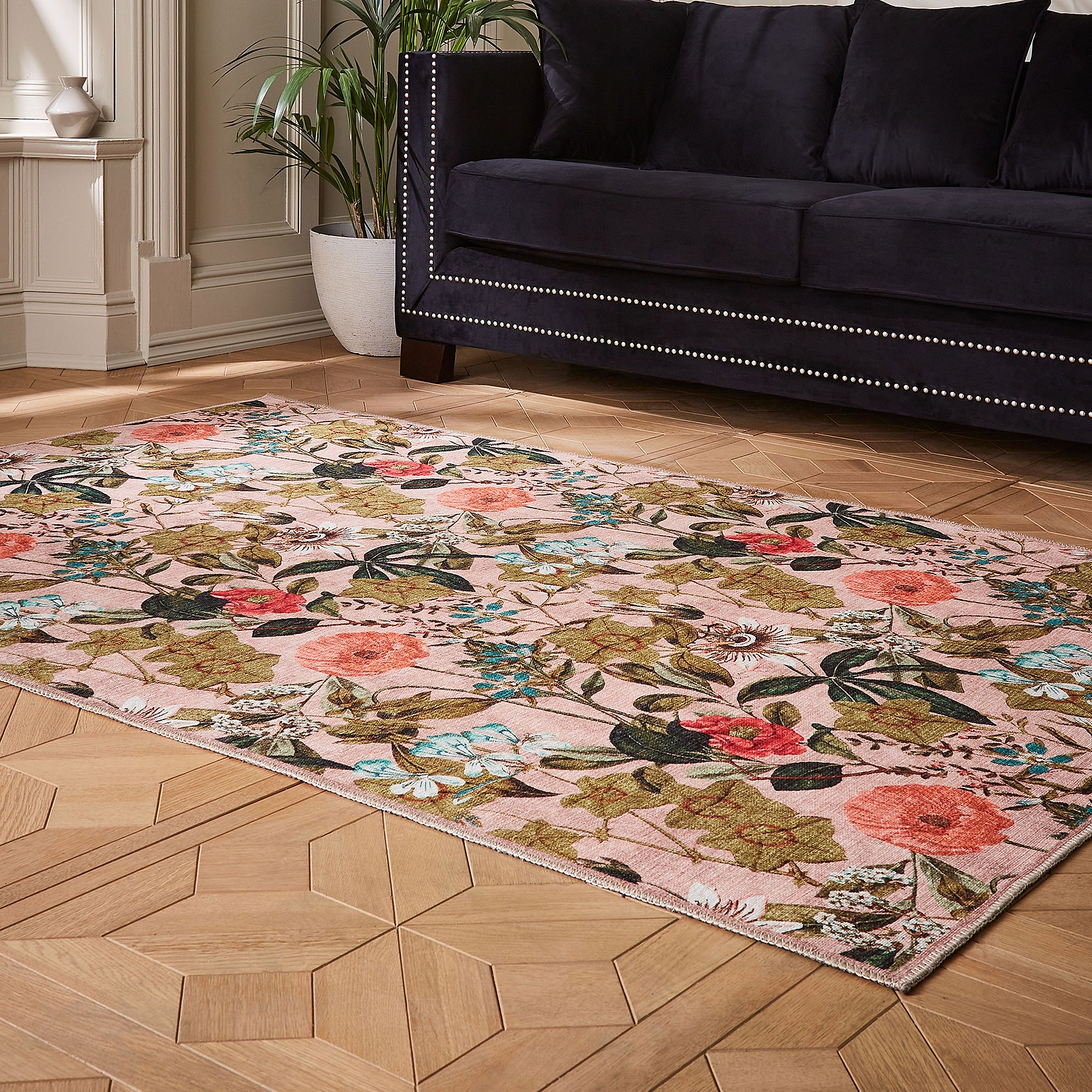 Clarke Clarke Passiflora Blush Washable Rug from Roseland Furniture