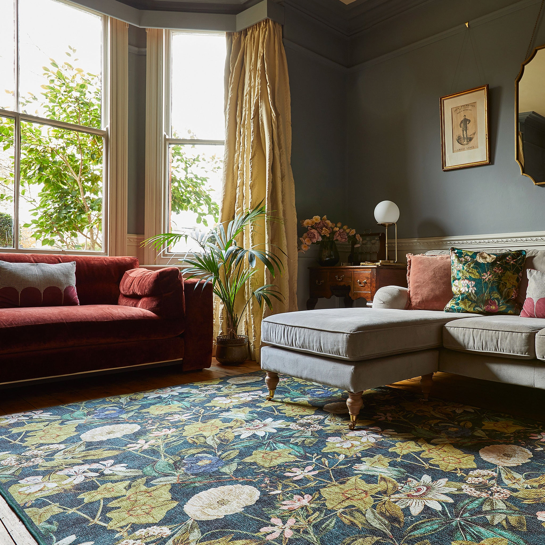 Clarke Clarke Passiflora Forest Washable Rug from Roseland Furniture