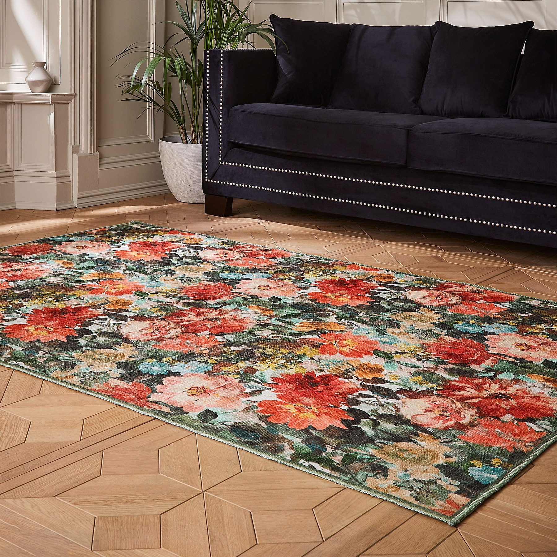 Clarke Clarke Tahiti Teal Rouge Washable Rug from Roseland Furniture