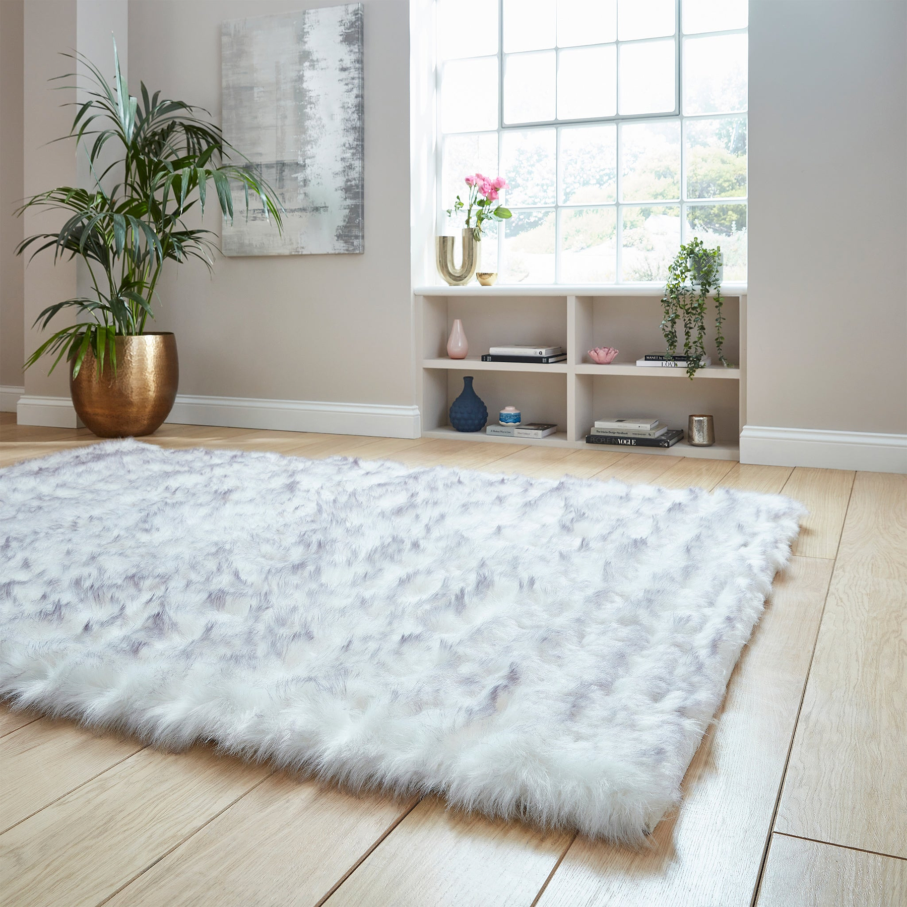 Mayfair Plain Shaggy Rug White from Roseland Furniture