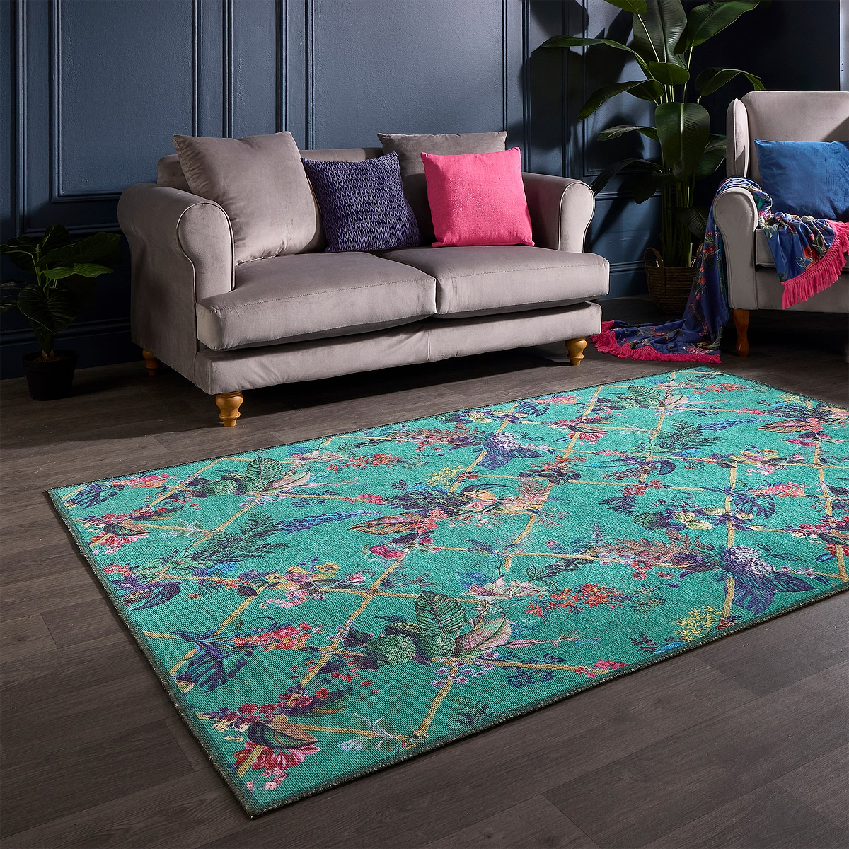 Cotswold Washable Flatweave Rug Blue from Roseland Furniture