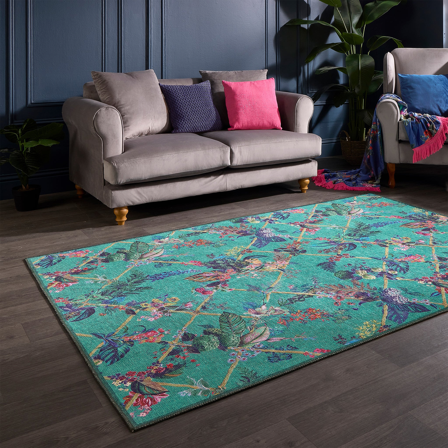 Cotswold Washable Flatweave Rug Blue from Roseland Furniture