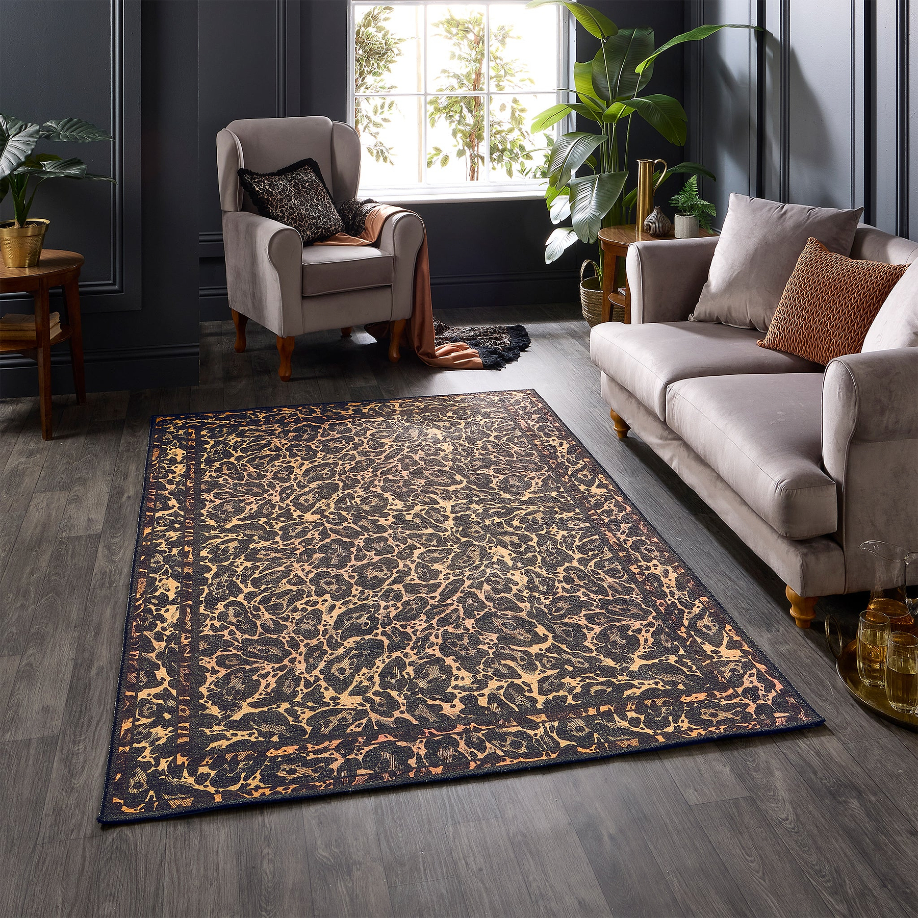 Leopard Washable Flatweave Rug Black from Roseland Furniture