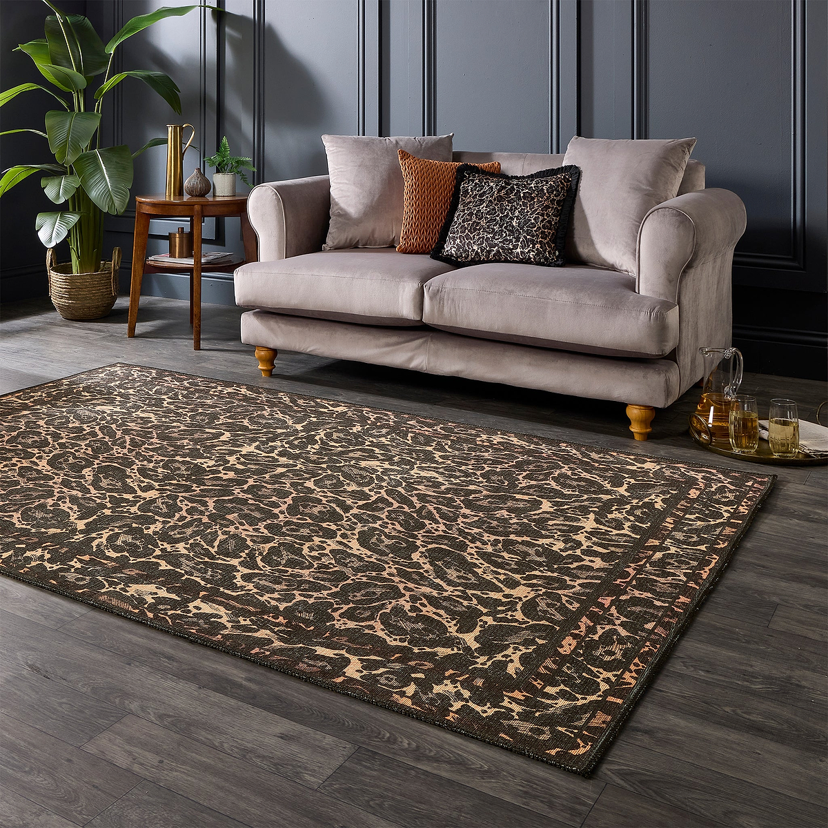 Leopard Washable Flatweave Rug Black from Roseland Furniture