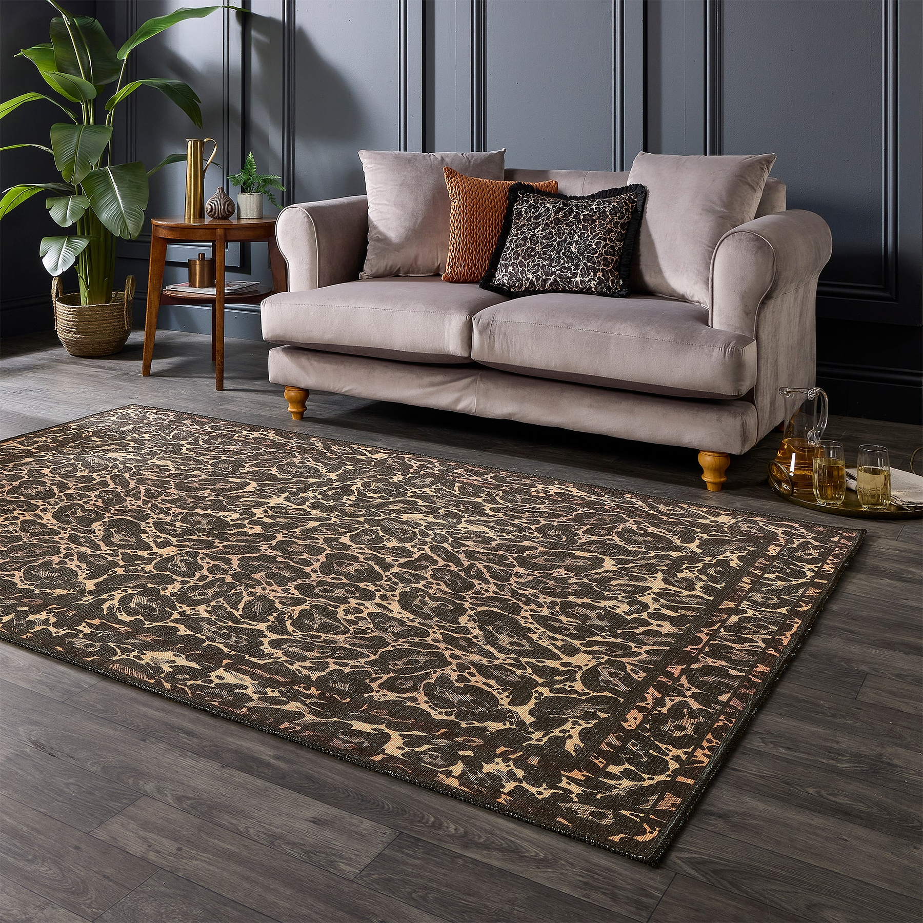 Leopard Washable Flatweave Rug Black from Roseland Furniture