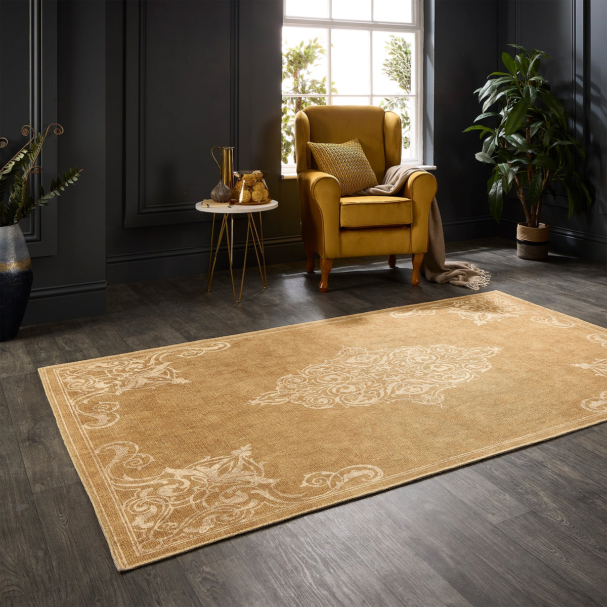 Sarabande Washable Flatweave Rug Gold from Roseland Furniture