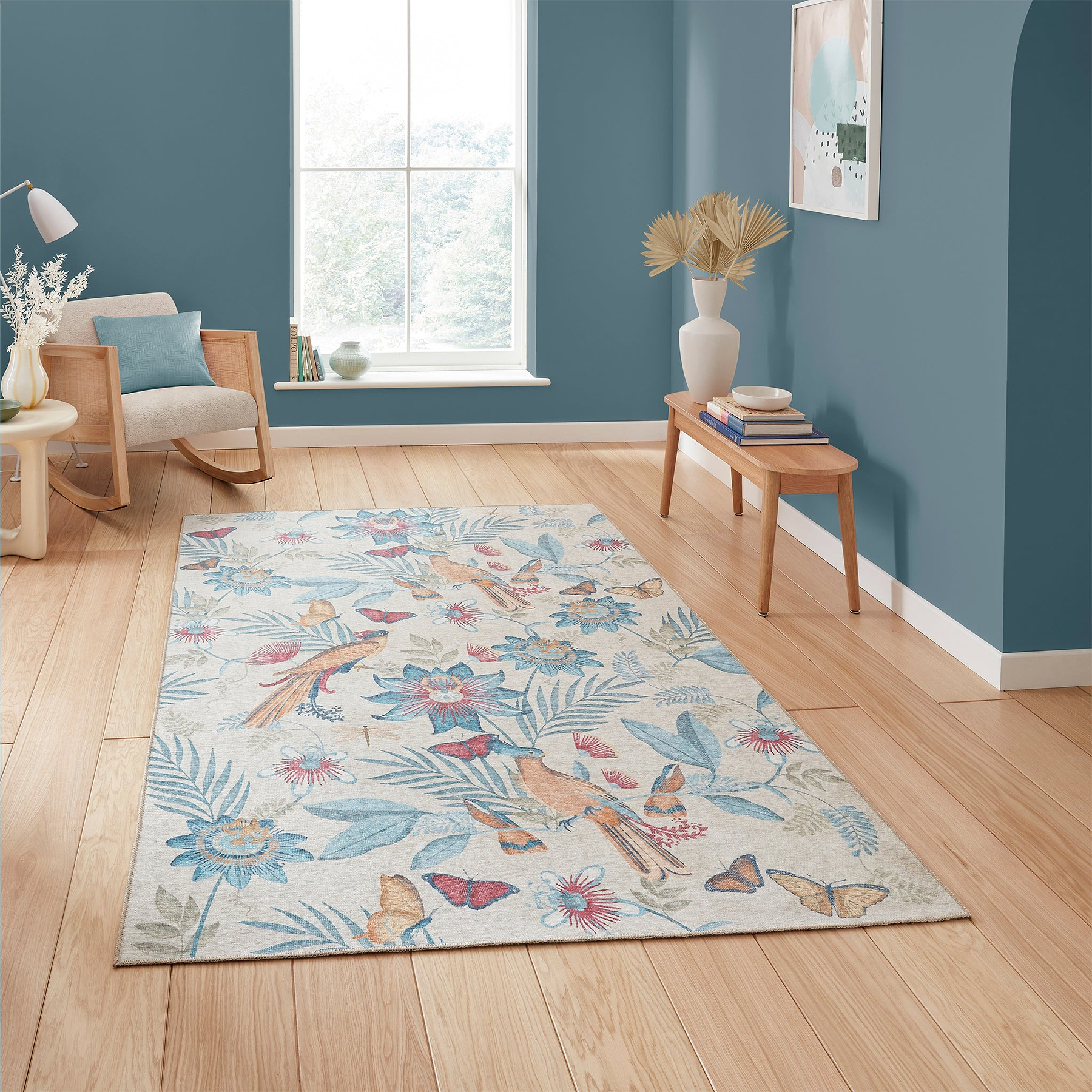 Amaya Tropical Birds Washable Rug Blue from Roseland Furniture