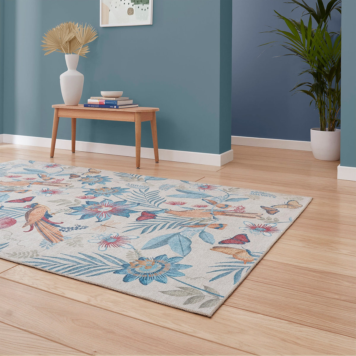 Amaya Tropical Birds Washable Rug Blue from Roseland Furniture