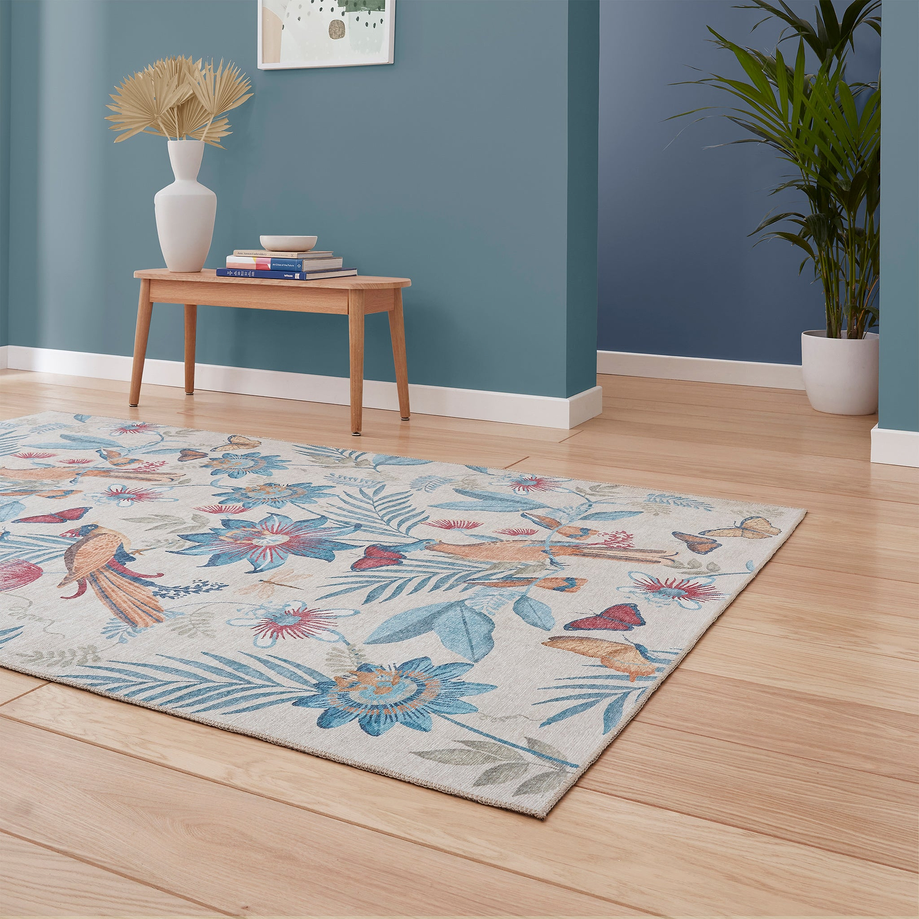 Amaya Tropical Birds Washable Rug Blue from Roseland Furniture