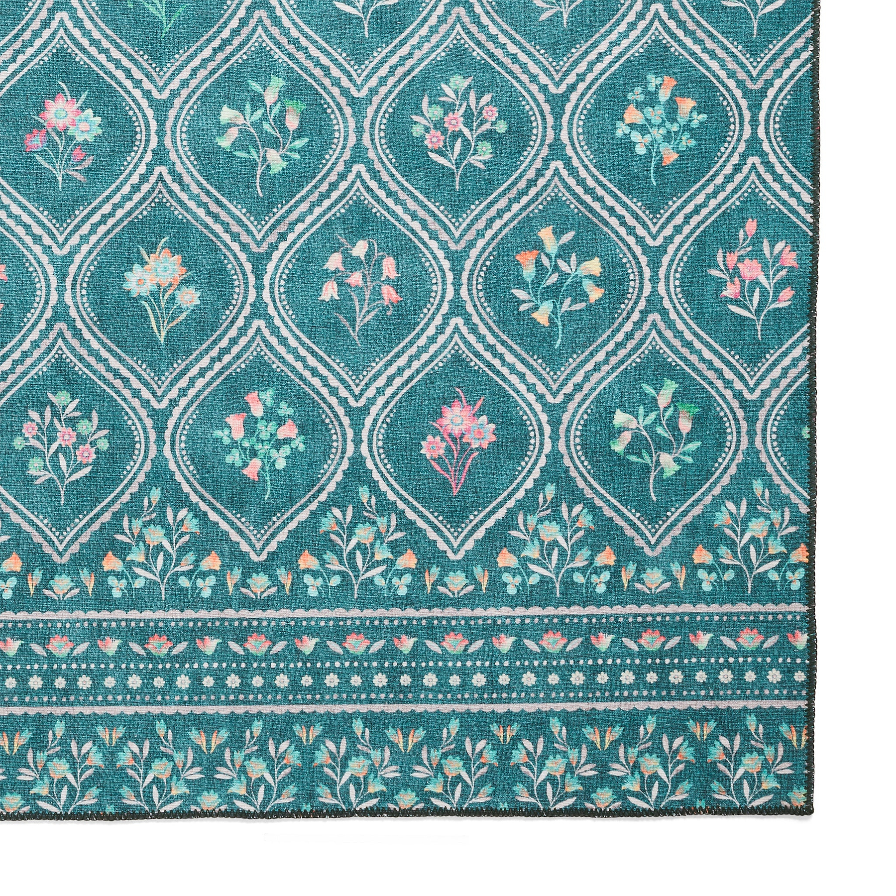 Cameo Floral Washable Rug Green from Roseland Furniture