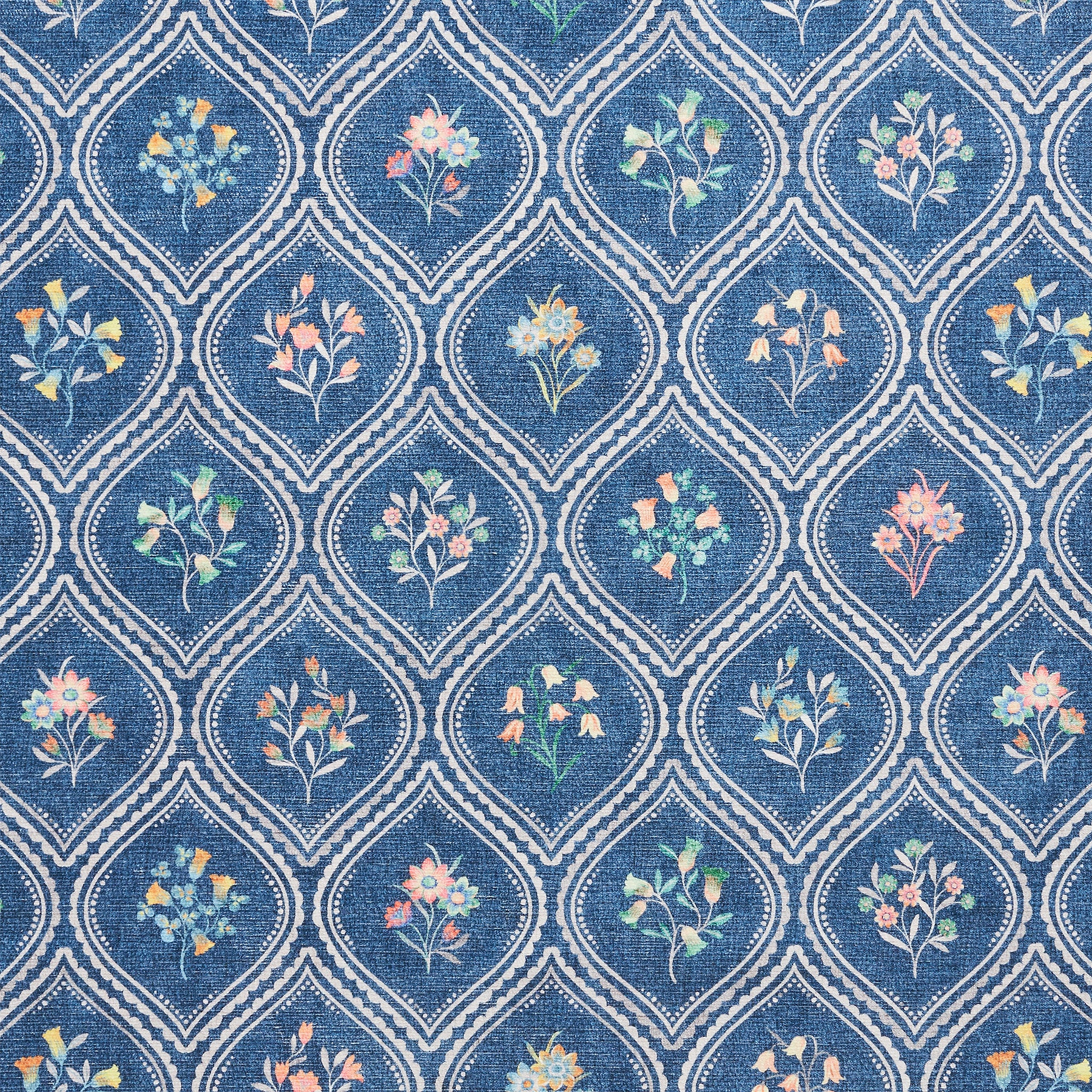Cameo Floral Washable Rug Navy from Roseland Furniture