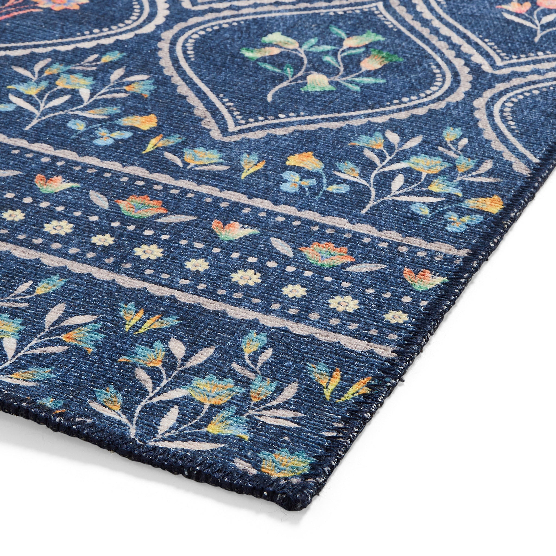 Cameo Floral Washable Rug Navy from Roseland Furniture