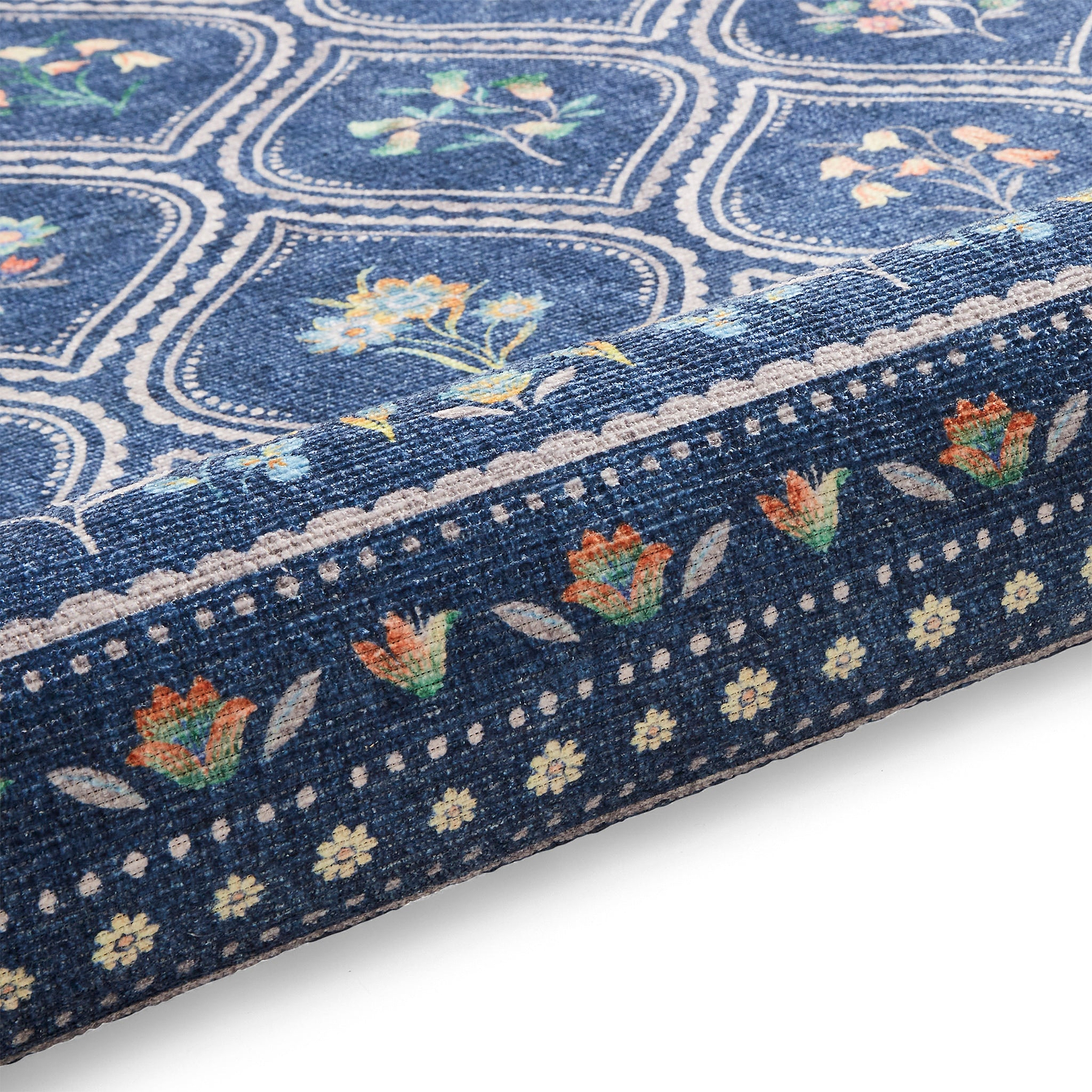 Cameo Floral Washable Rug Navy from Roseland Furniture