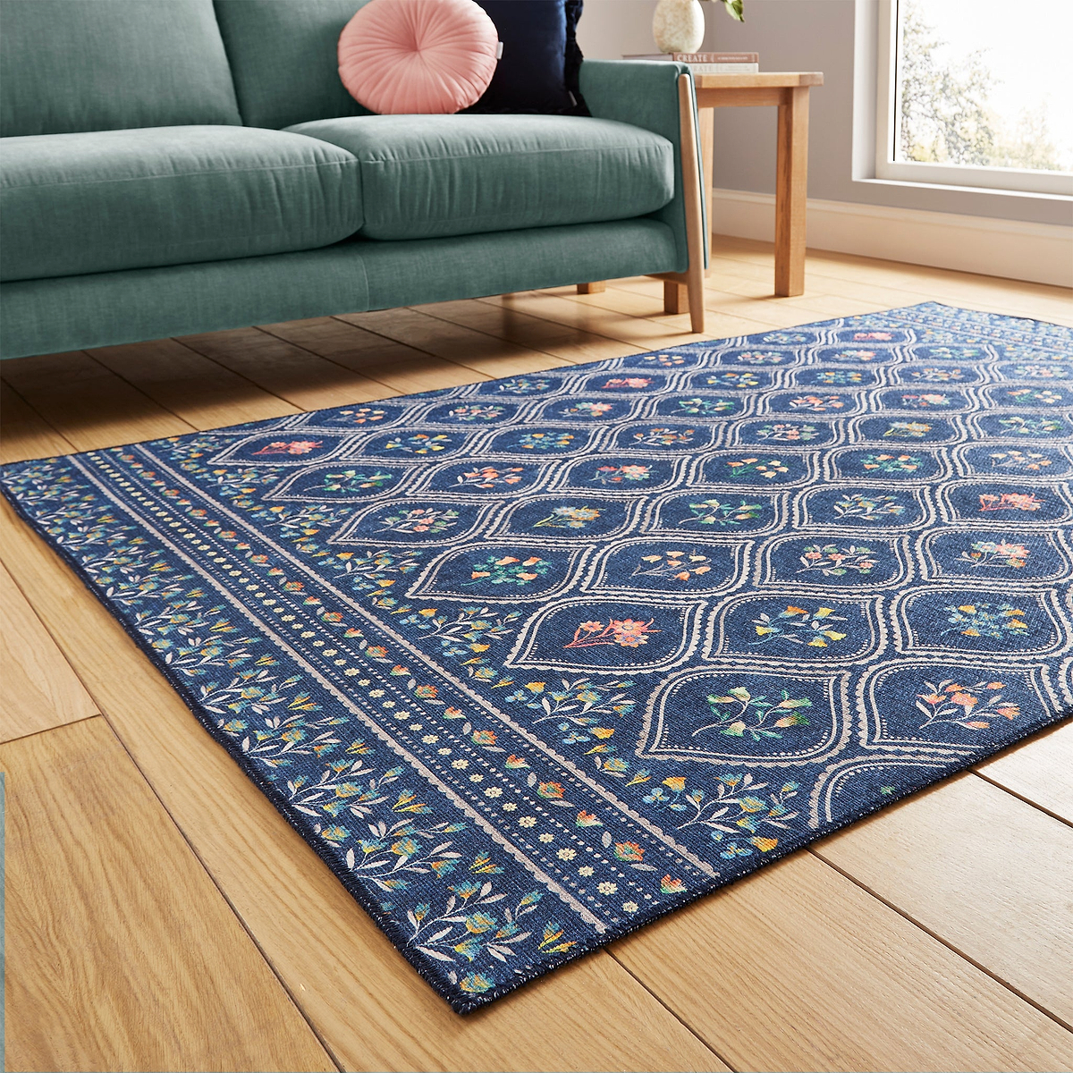Cameo Floral Washable Rug Navy from Roseland Furniture