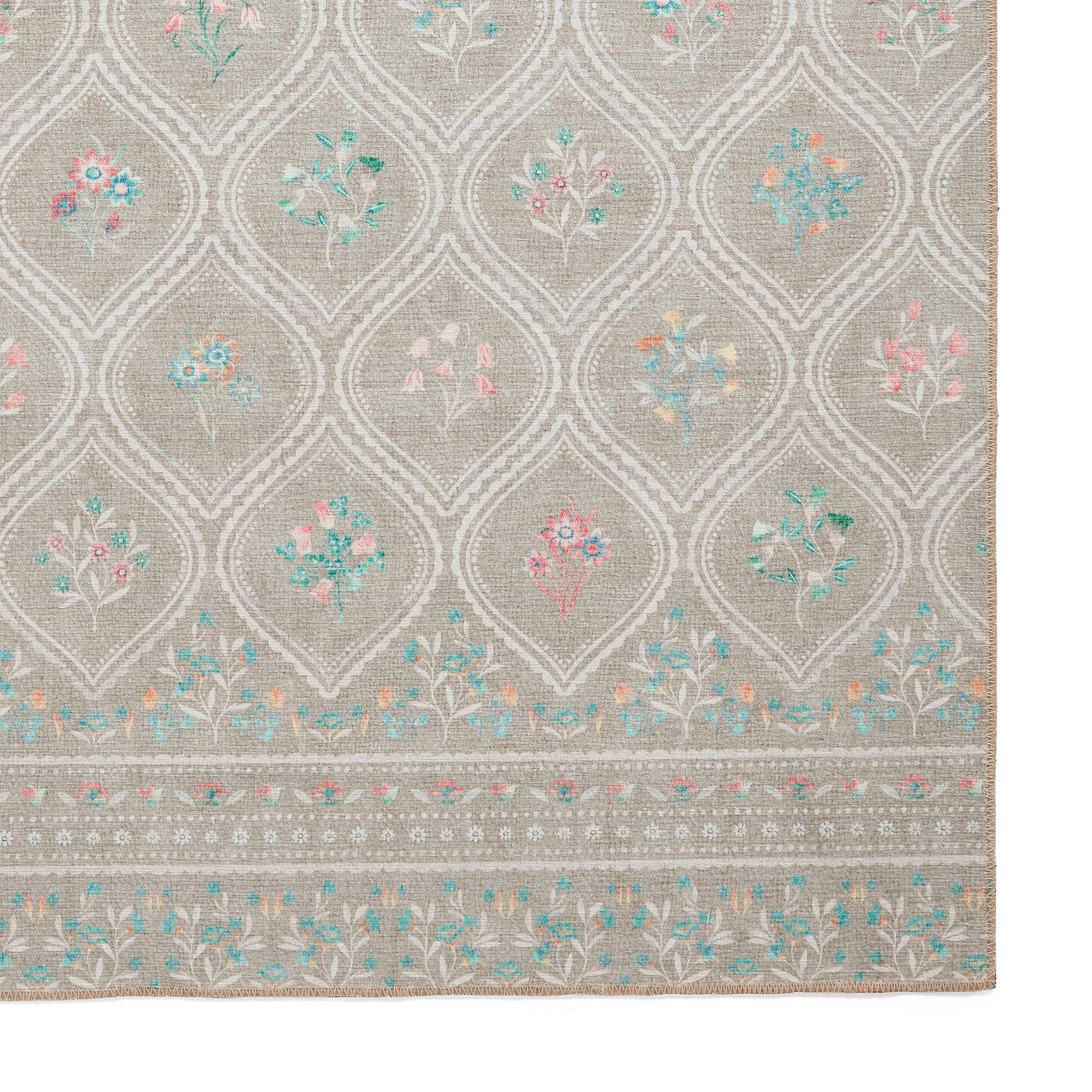 Cameo Floral Washable Rug Sage Green from Roseland Furniture