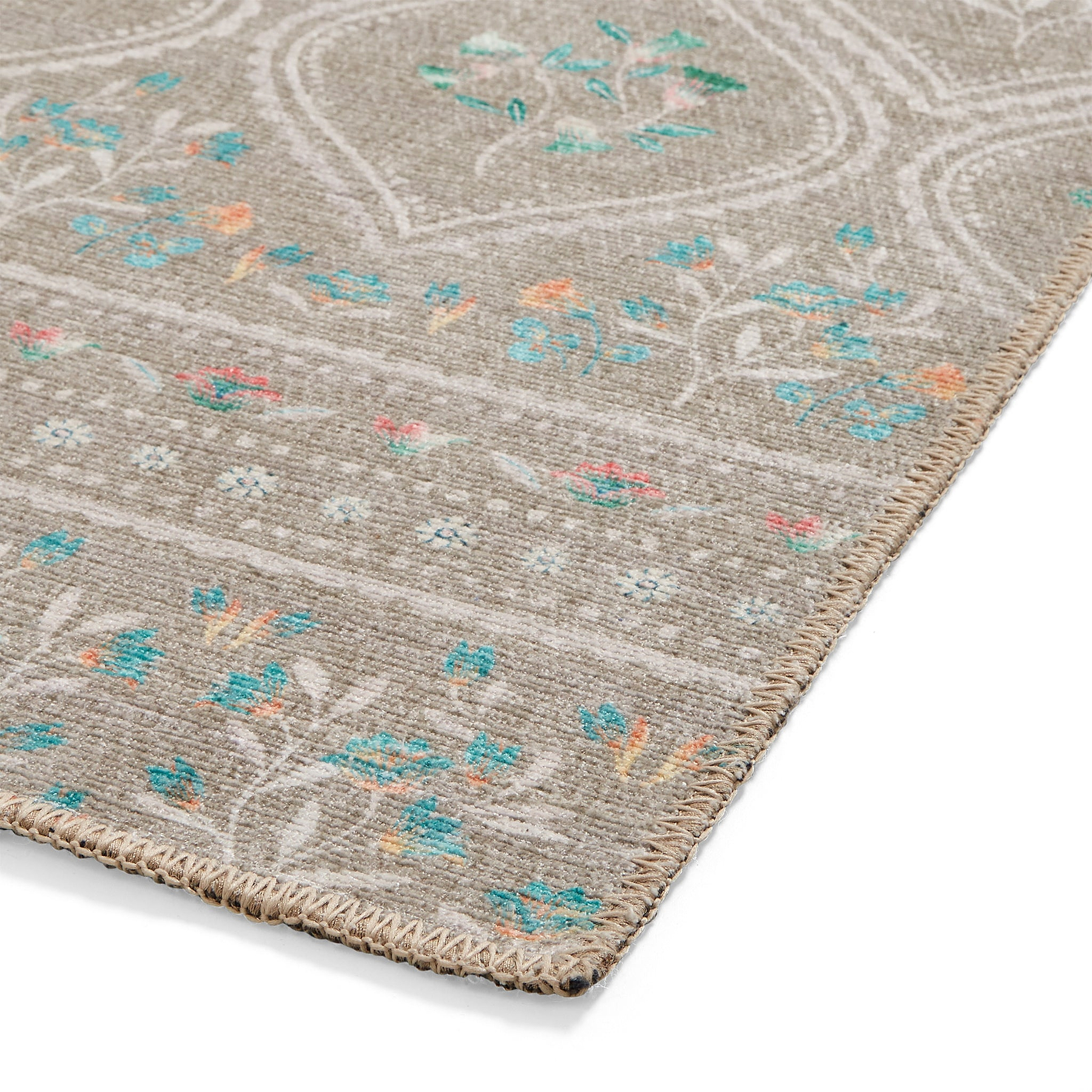 Cameo Floral Washable Rug Sage Green from Roseland Furniture