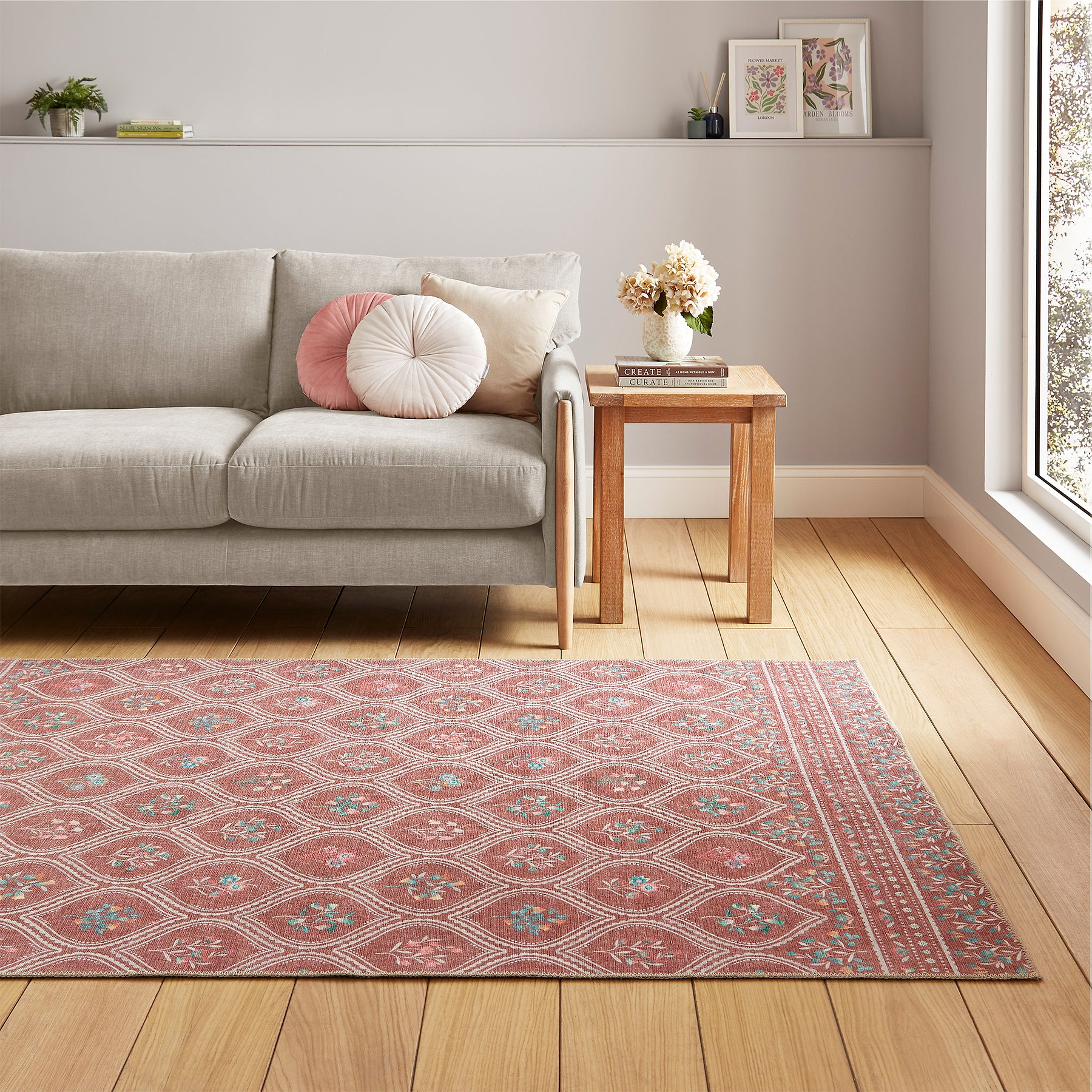 Cameo Floral Washable Rug Orange from Roseland Furniture
