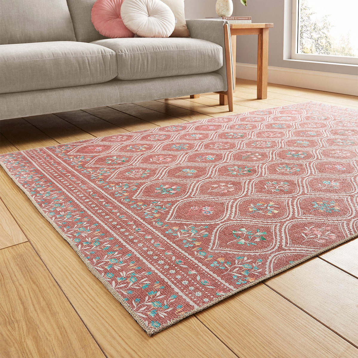 Cameo Floral Washable Rug Orange from Roseland Furniture
