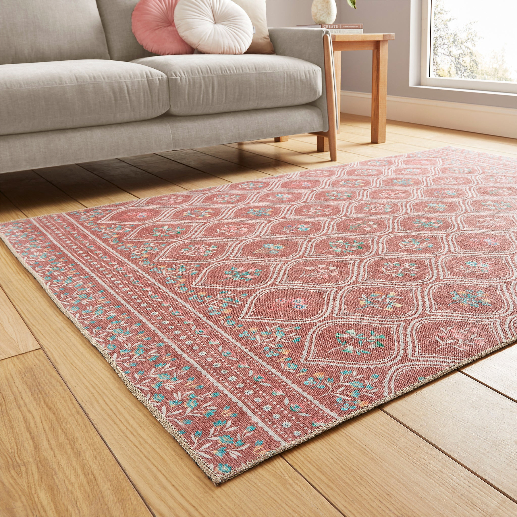 Cameo Floral Washable Rug Orange from Roseland Furniture