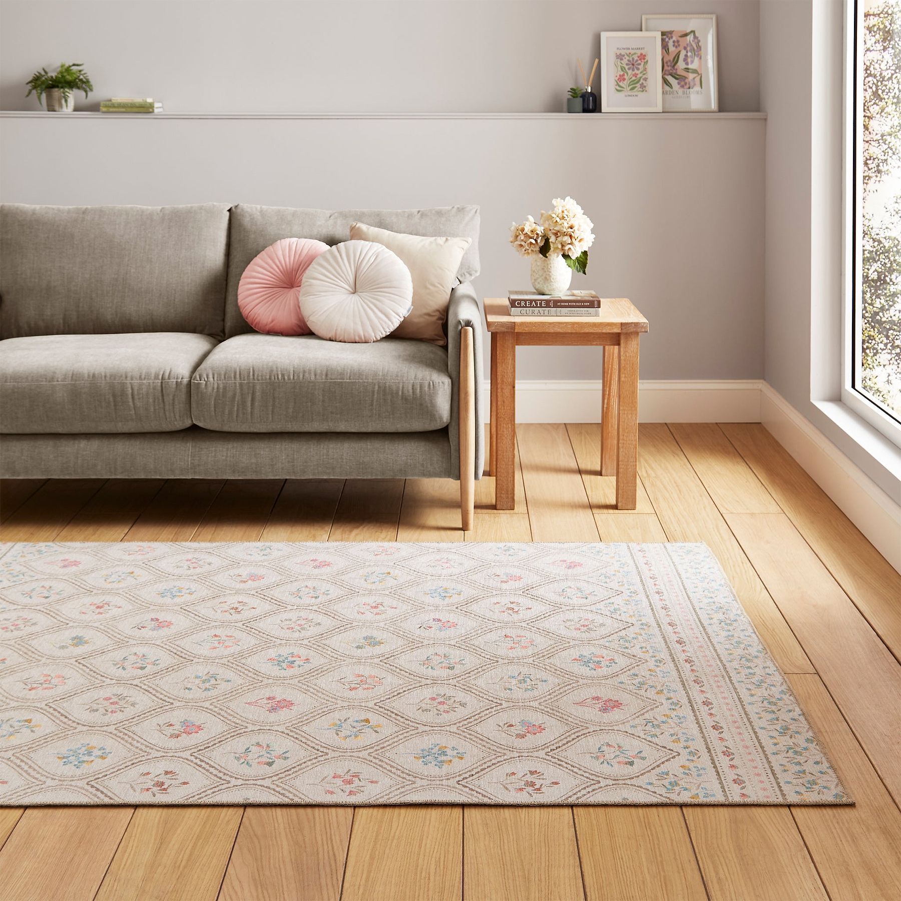 Cameo Floral Washable Rug White from Roseland Furniture