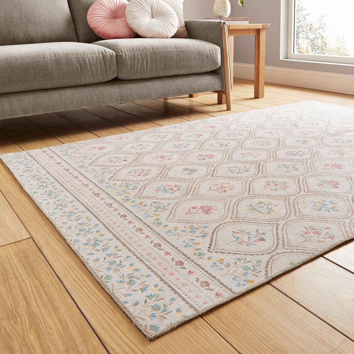 Cameo Floral Washable Rug White from Roseland Furniture
