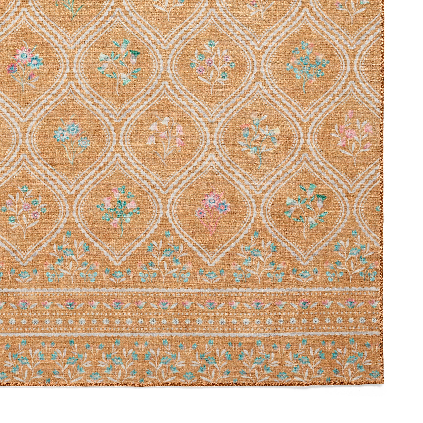Cameo Floral Washable Rug Yellow from Roseland Furniture