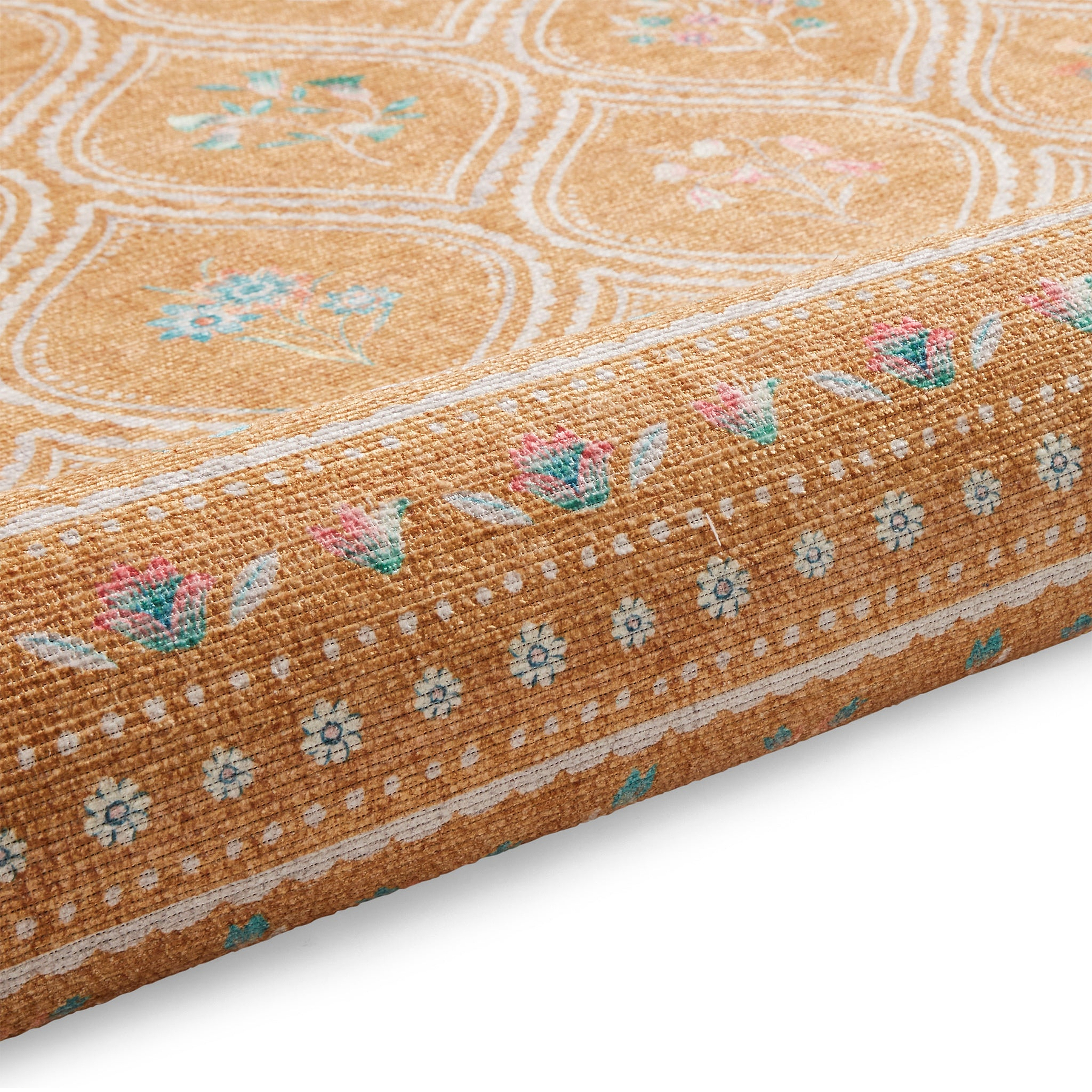 Cameo Floral Washable Rug Yellow from Roseland Furniture