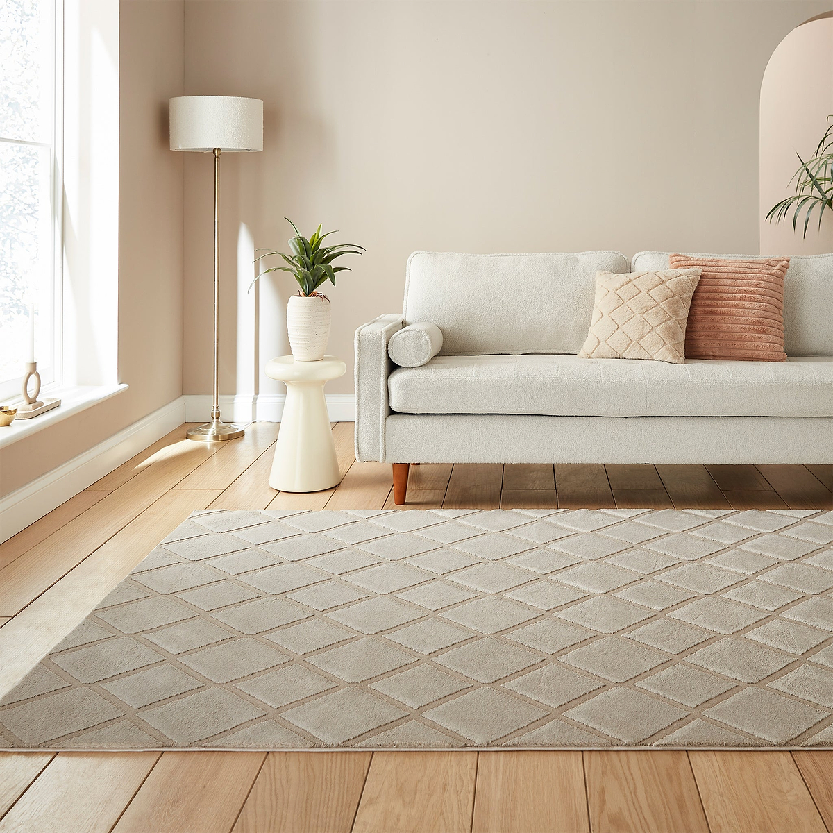 Cosy Diamond Washable Rug Natural from Roseland Furniture