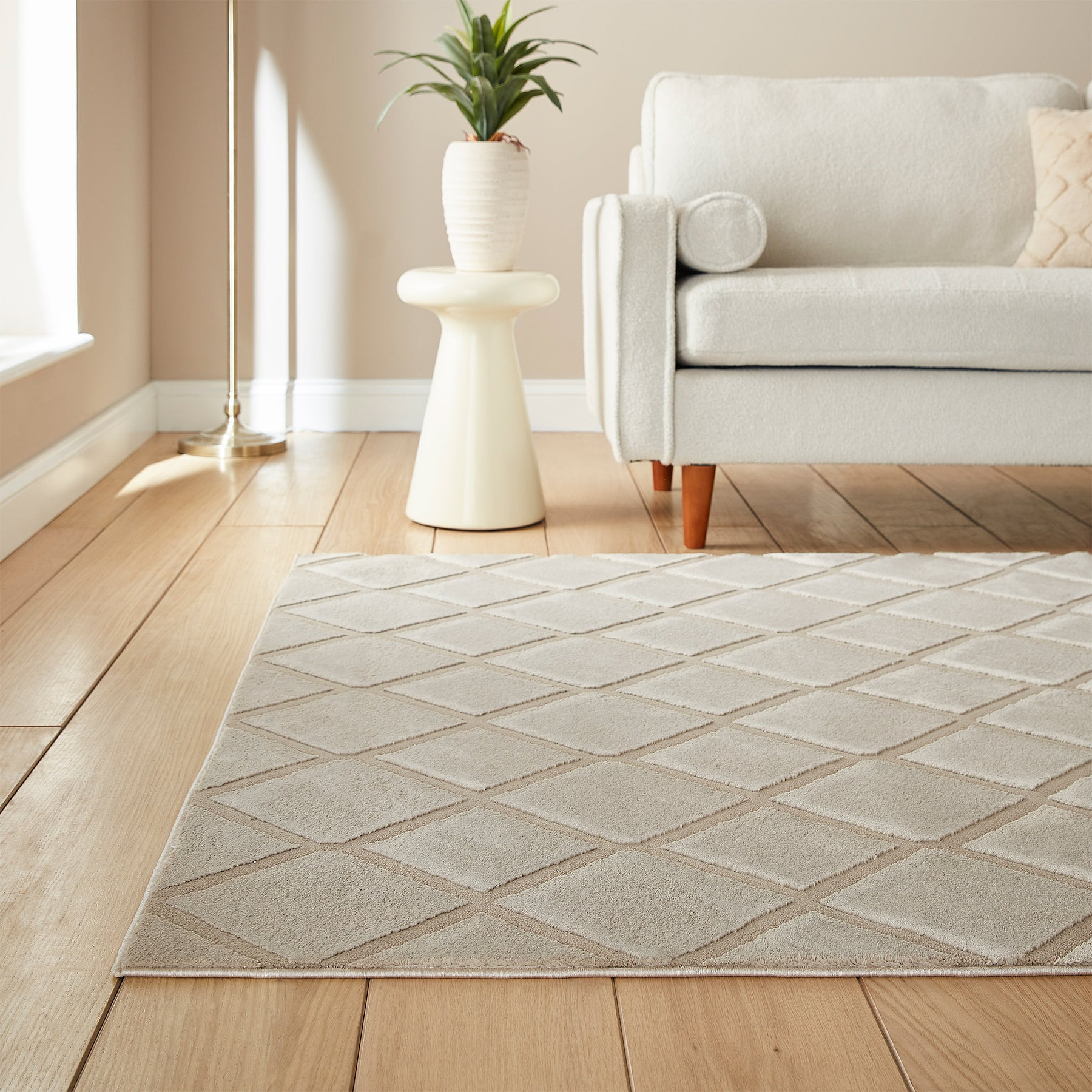 Cosy Diamond Washable Rug Natural from Roseland Furniture