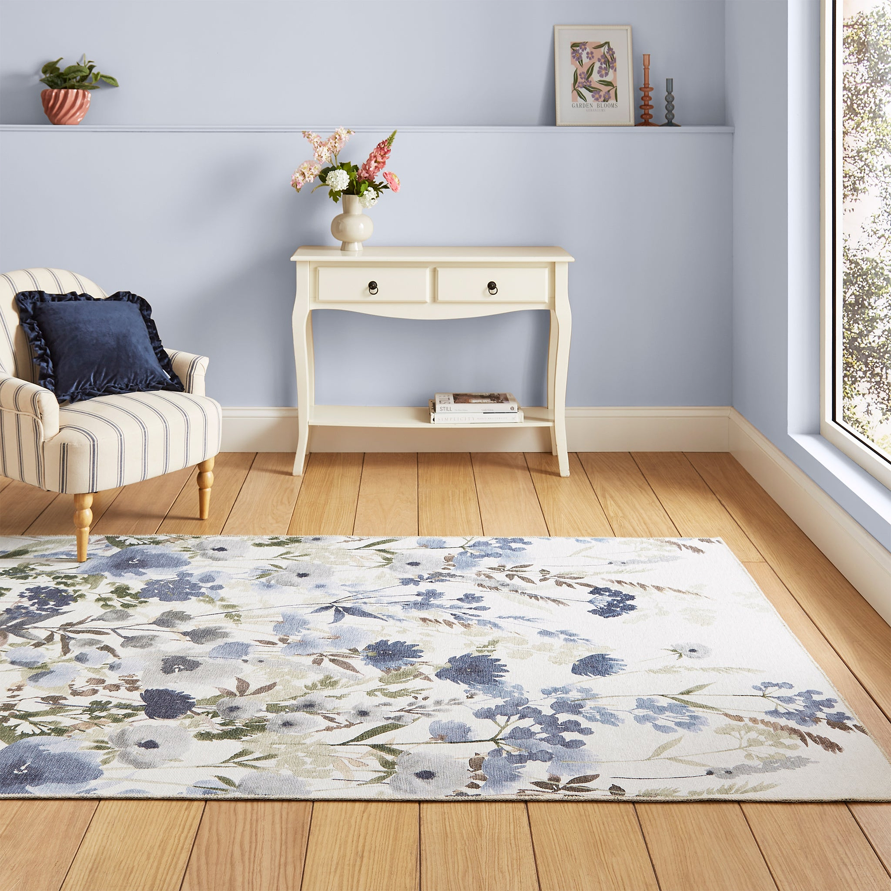 Country Floral Washable Rug Blue from Roseland Furniture