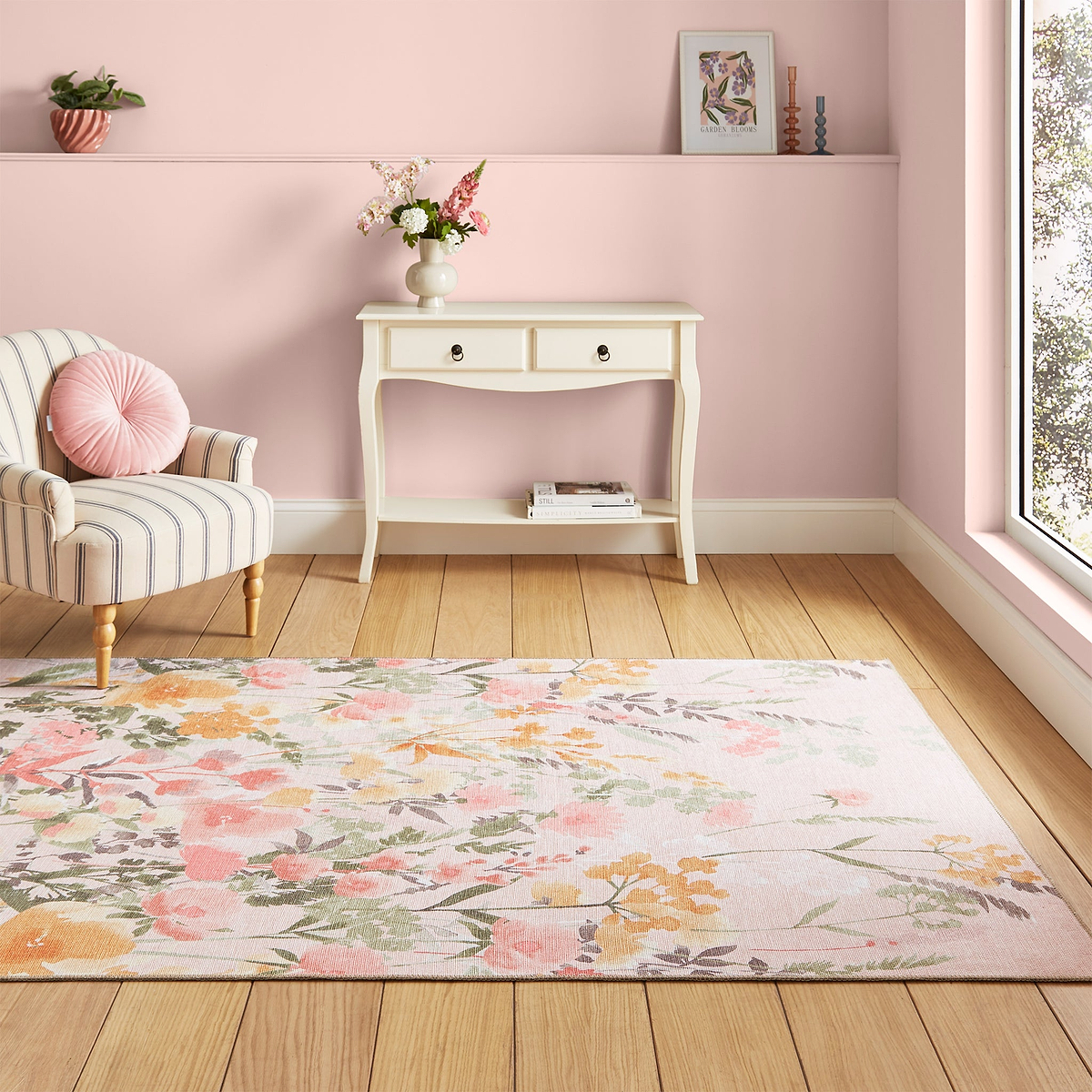 Country Floral Washable Rug Pink from Roseland Furniture